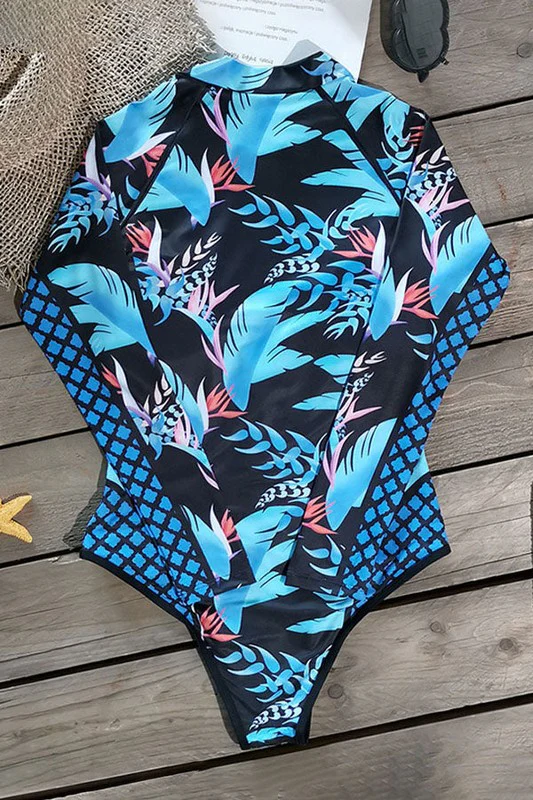 Leaf Printed Long Sleeve Half Zip UPF50 Rash Guard - Image 9