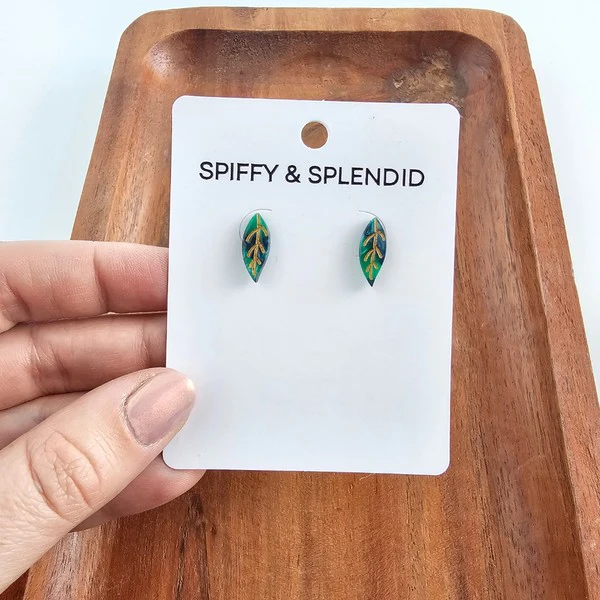 Leaf Studs - Dark Green - Image 5