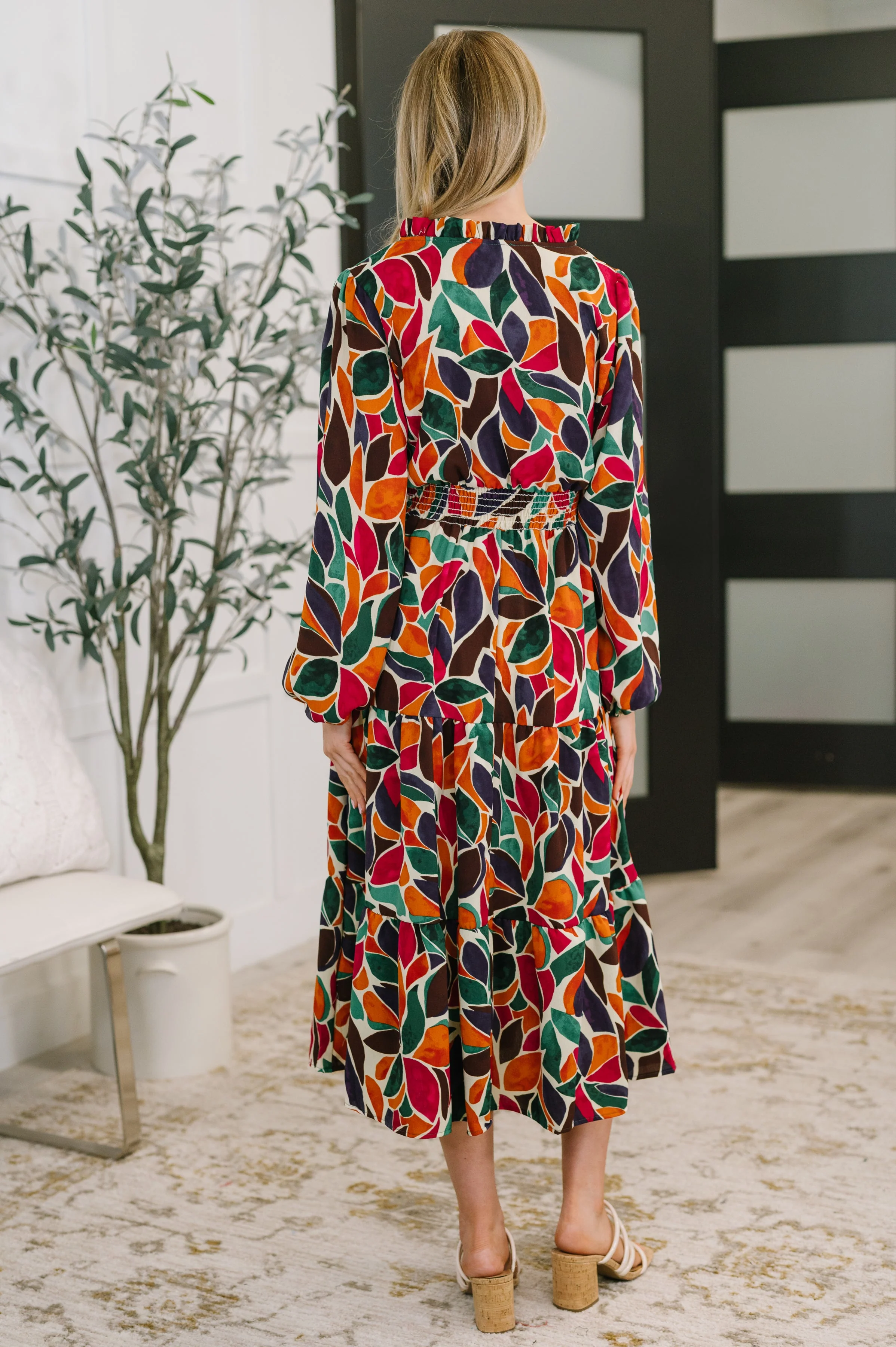 Leafing it All Behind Long Sleeve Tiered Dress - Image 5