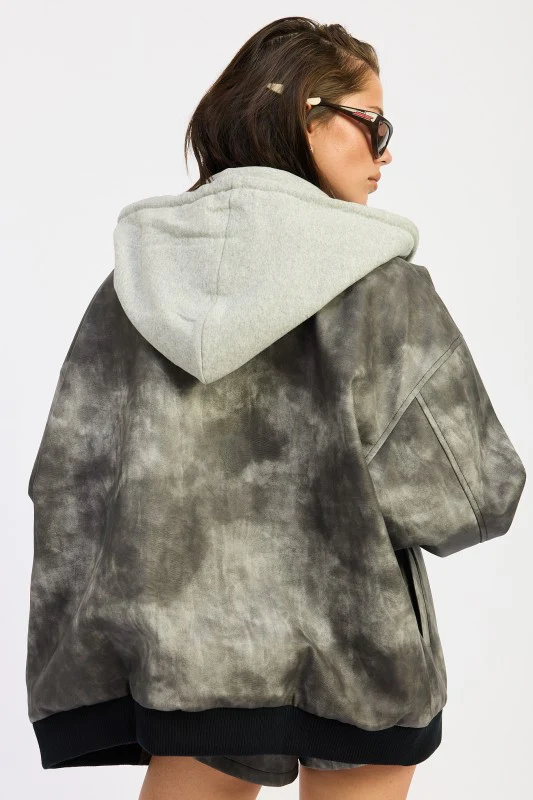 LEATHER MIX MEDIA BOMBER JACKET - Image 7