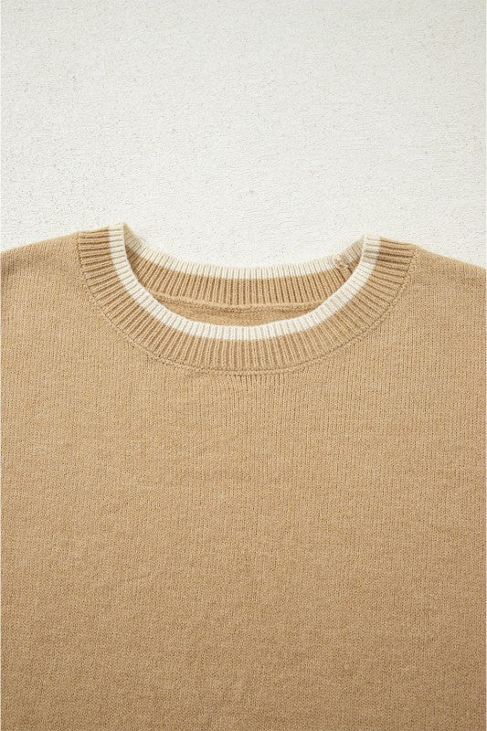 Leopard Bow Split Cuff Contrast Trim Sweater - Image 8