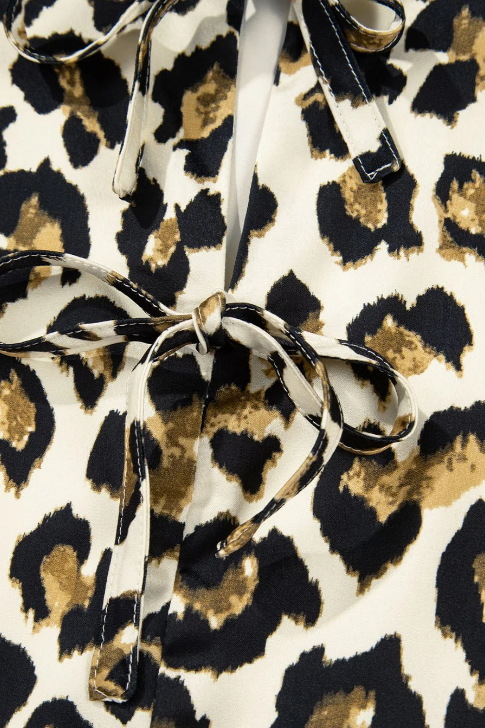 Leopard Bow Tie Front Puff Sleeve Peplum Blouse - Image 10