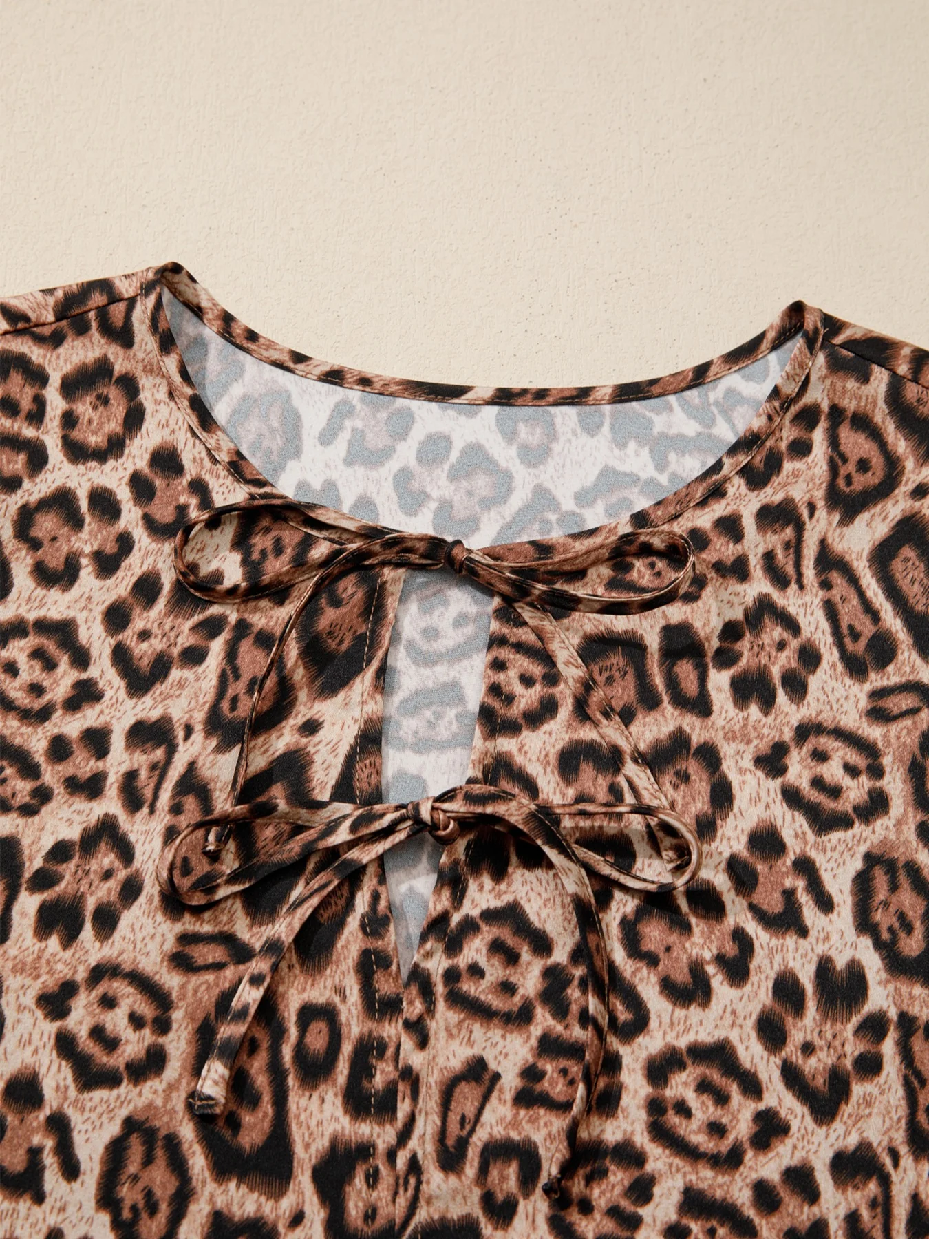 Leopard Bow Tie Puff Sleeve Blouse - Image 6