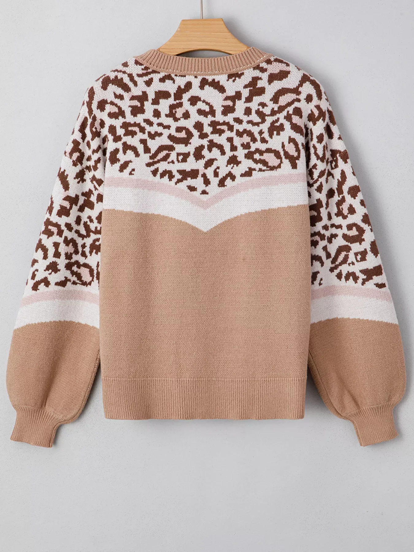 Leopard Color Block Knit Round Neck Baggy Sweater - Image 3