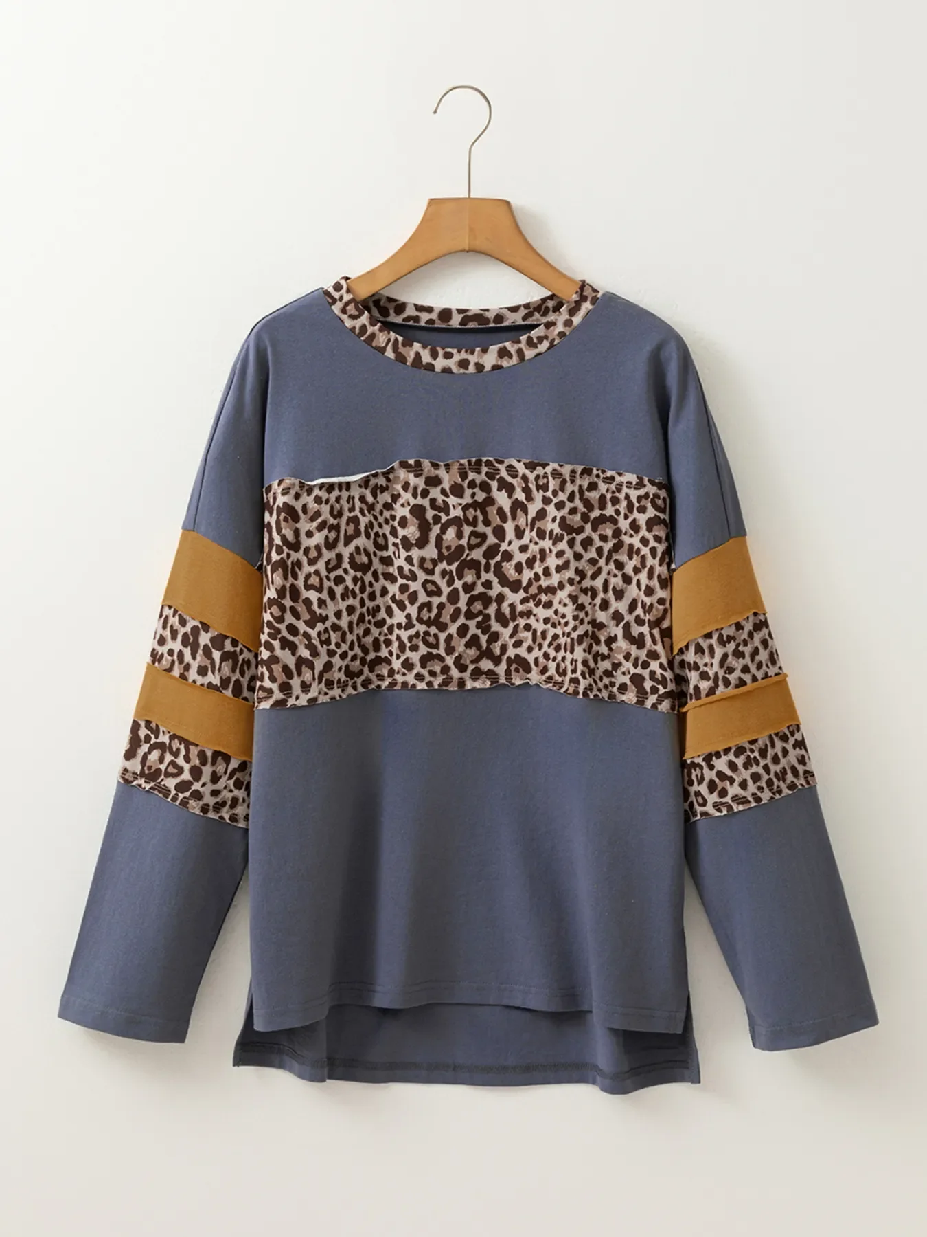 Leopard Color Block Long Sleeve Drop Shoulder Top - Image 5