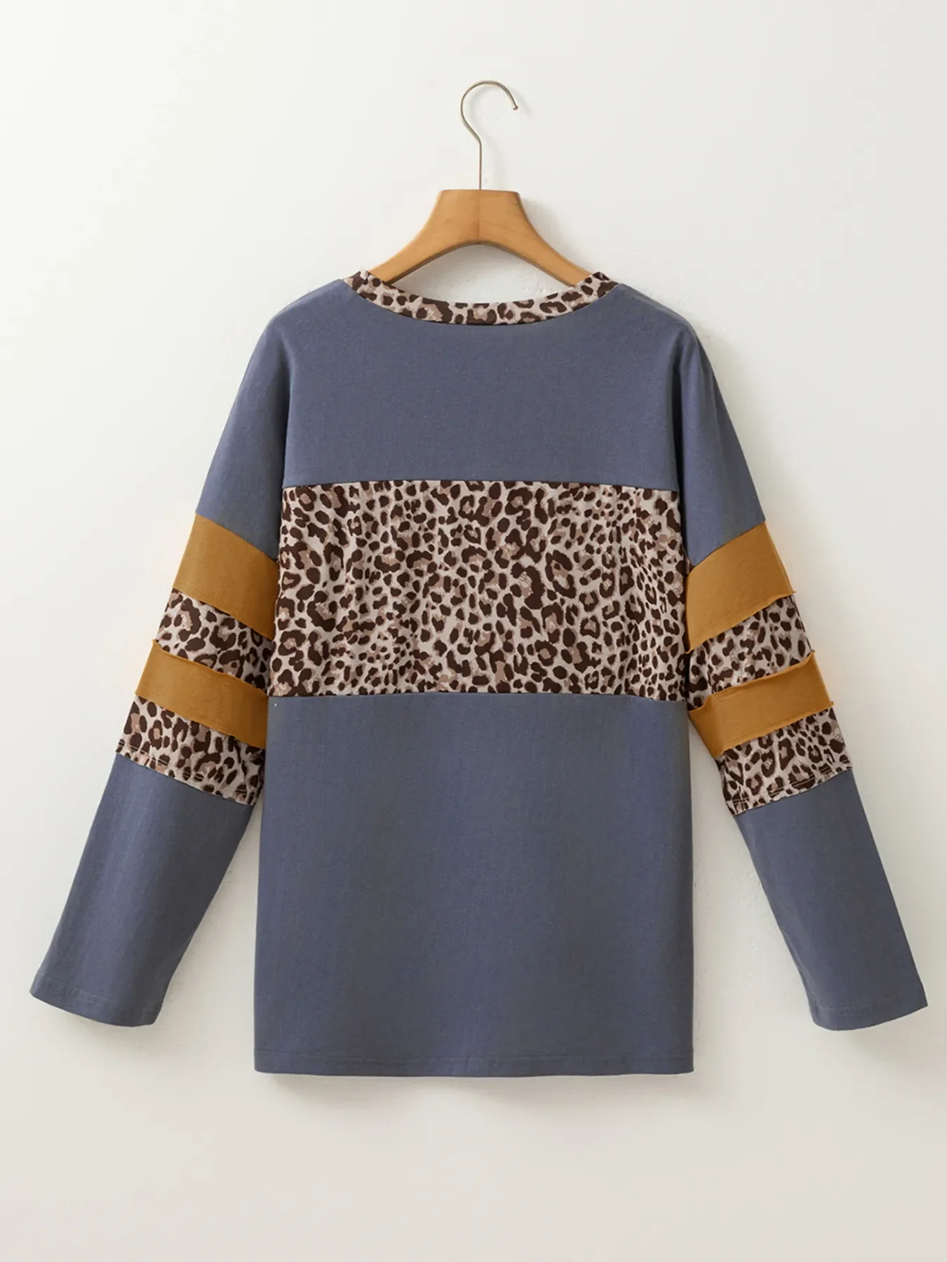 Leopard Color Block Long Sleeve Drop Shoulder Top - Image 6