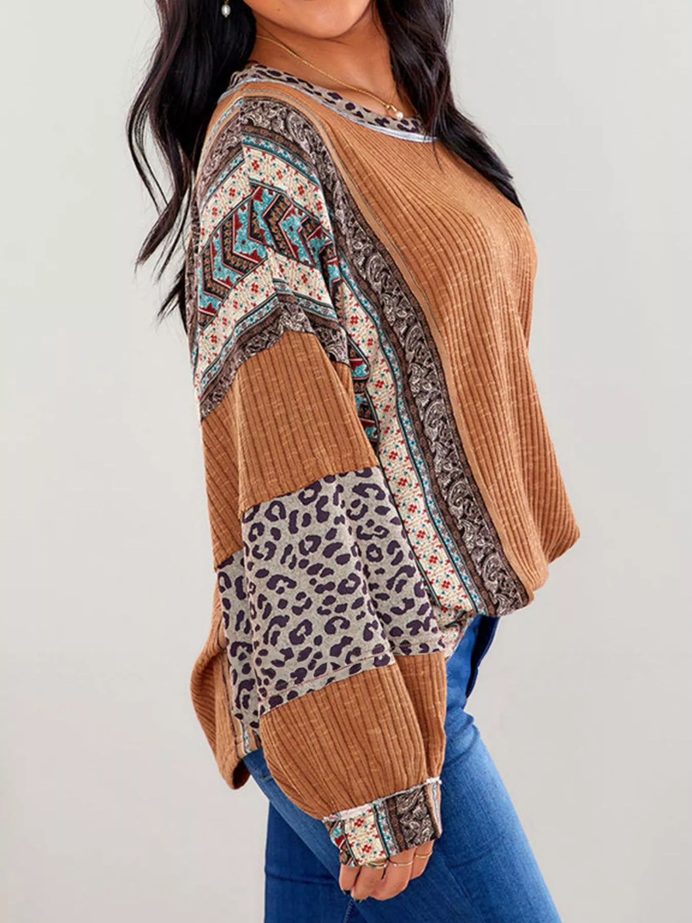 Leopard Color Block Ribbed Top - Image 7
