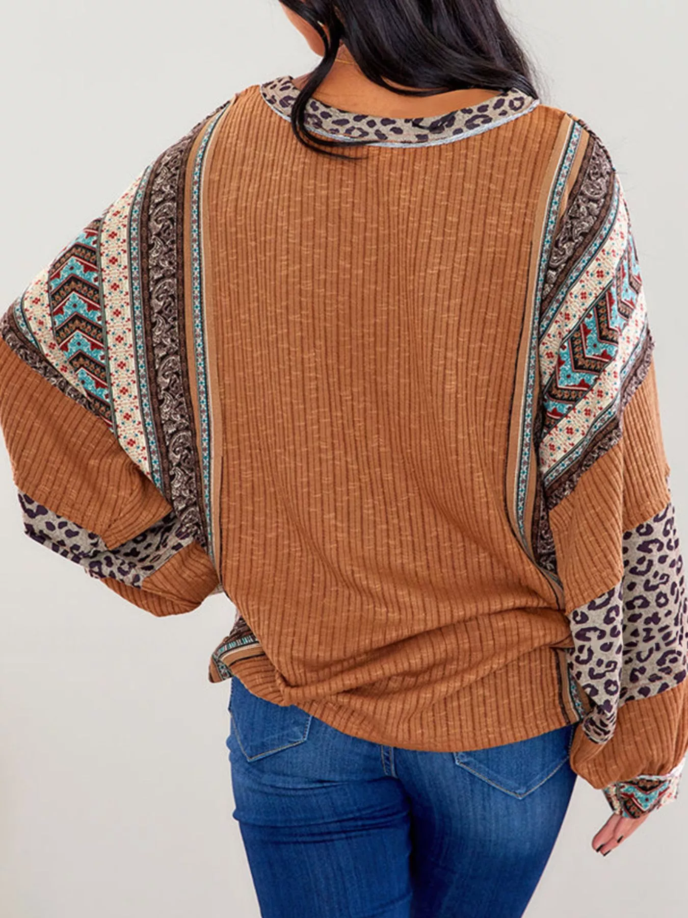 Leopard Color Block Ribbed Top - Image 8
