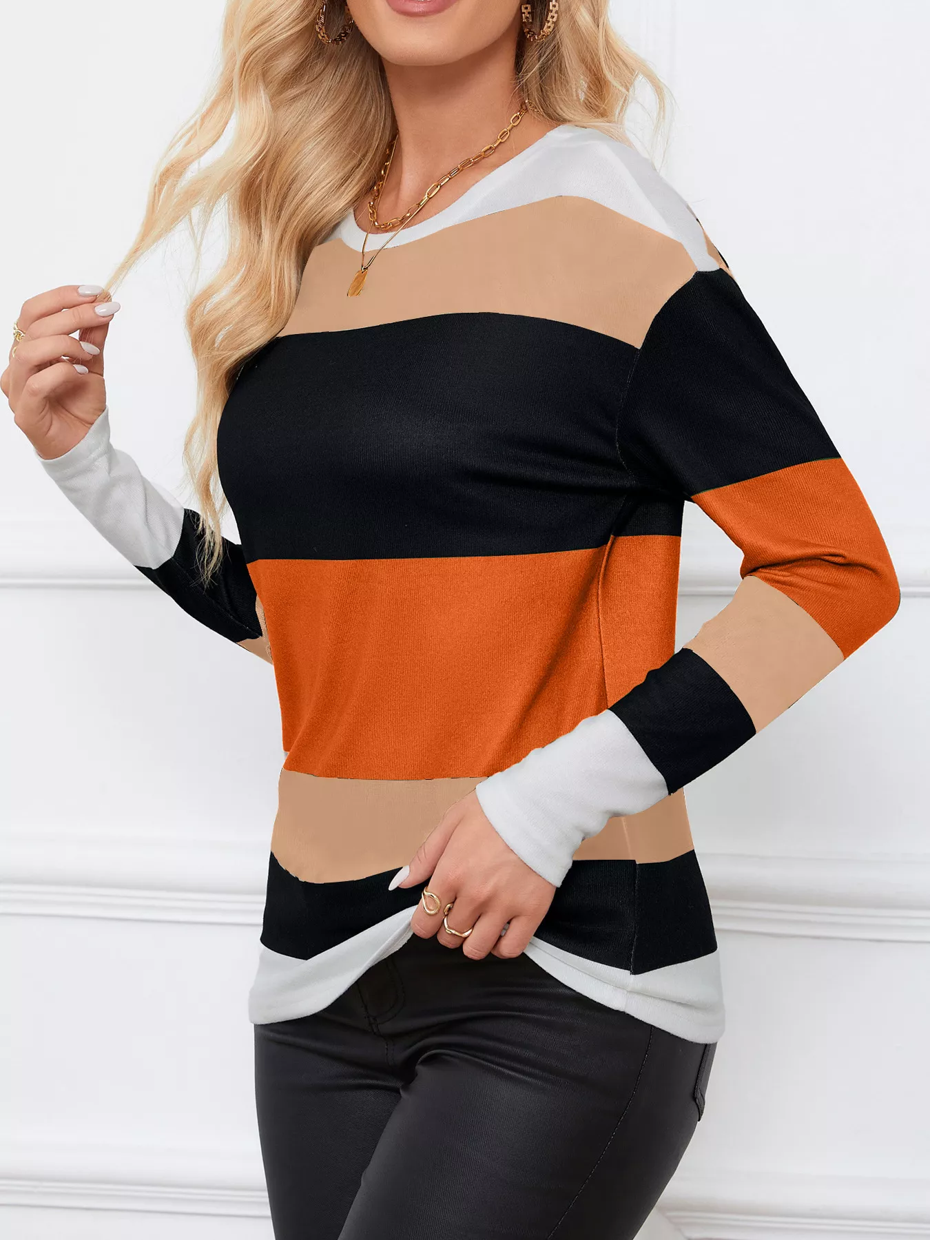 Leopard Color Block Striped Knit Top - Image 5