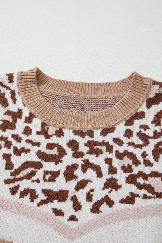 Leopard Colorblock Puff Sleeve Sweater - Image 4