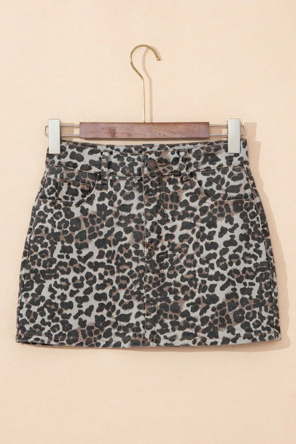 Leopard Denim Mini Skirt - Image 5