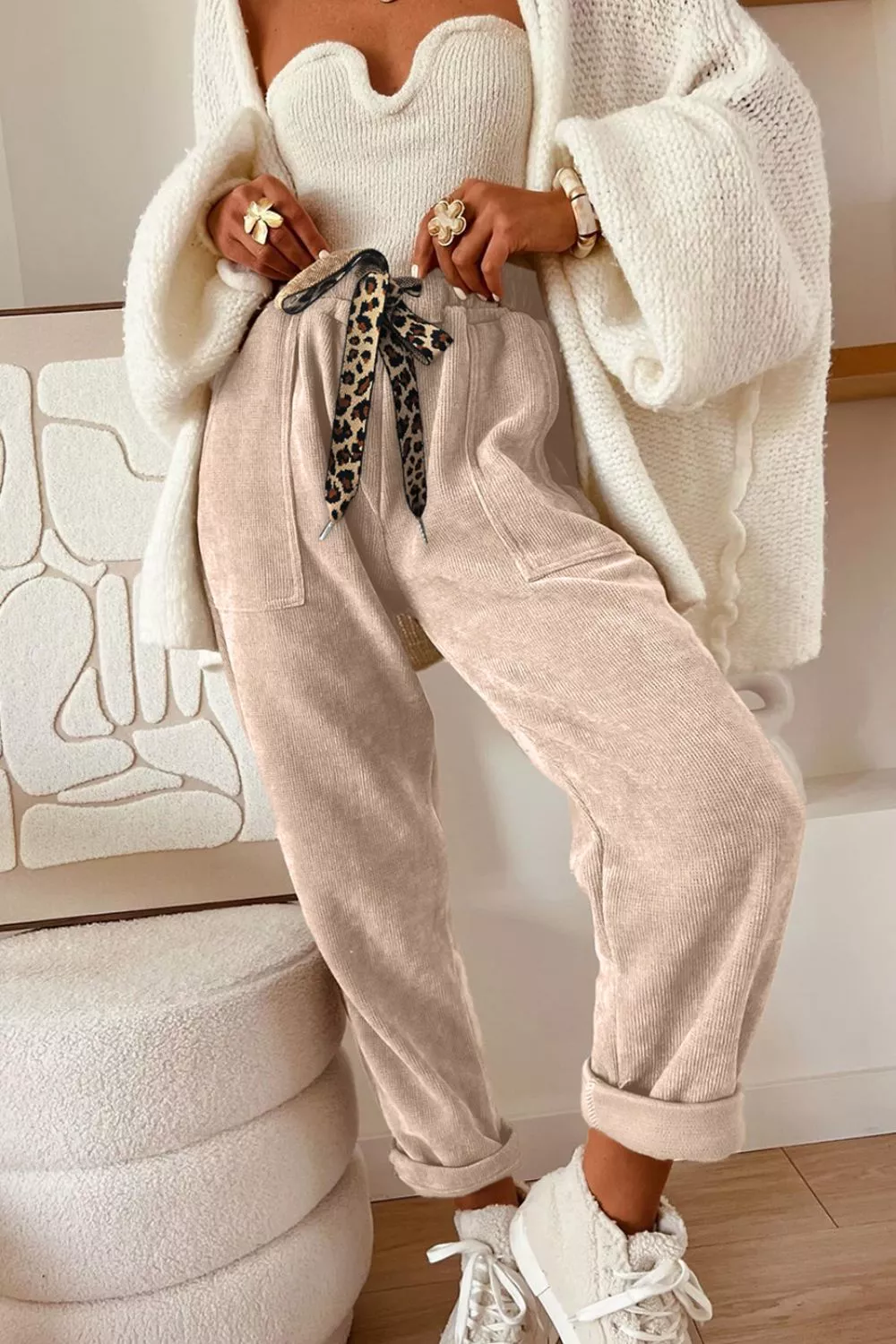Leopard Drawstring Loose Fit Pants - Image 2