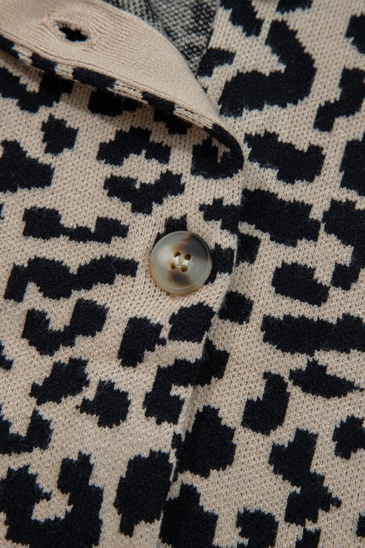 Leopard Drop Shoulder Chunky Cardigan Sweater - Image 13