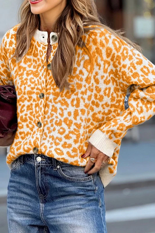 Leopard Drop Shoulder Chunky Cardigan Sweater - Image 3