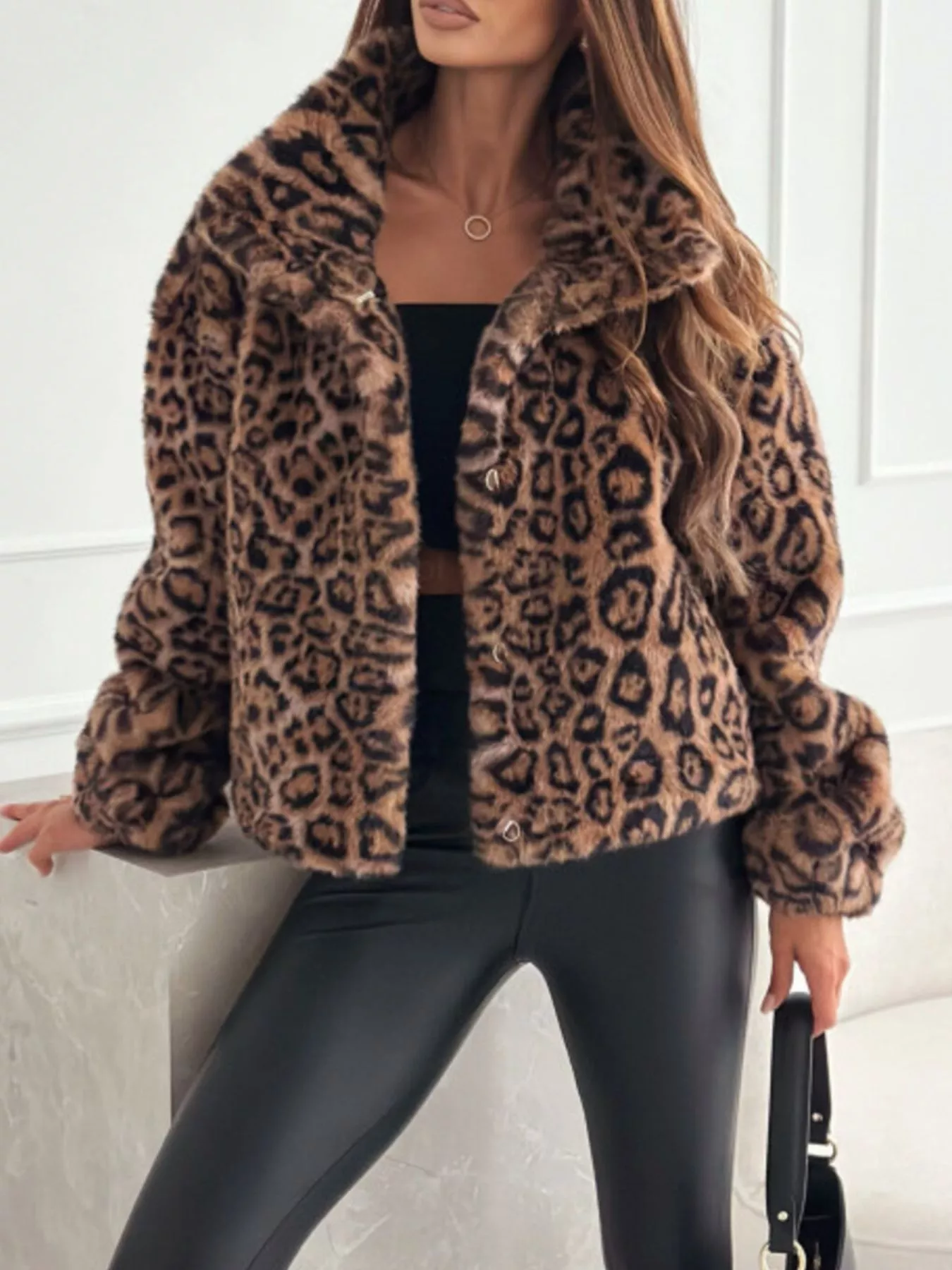 Leopard Faux Fur Cropped Jacket - Image 2