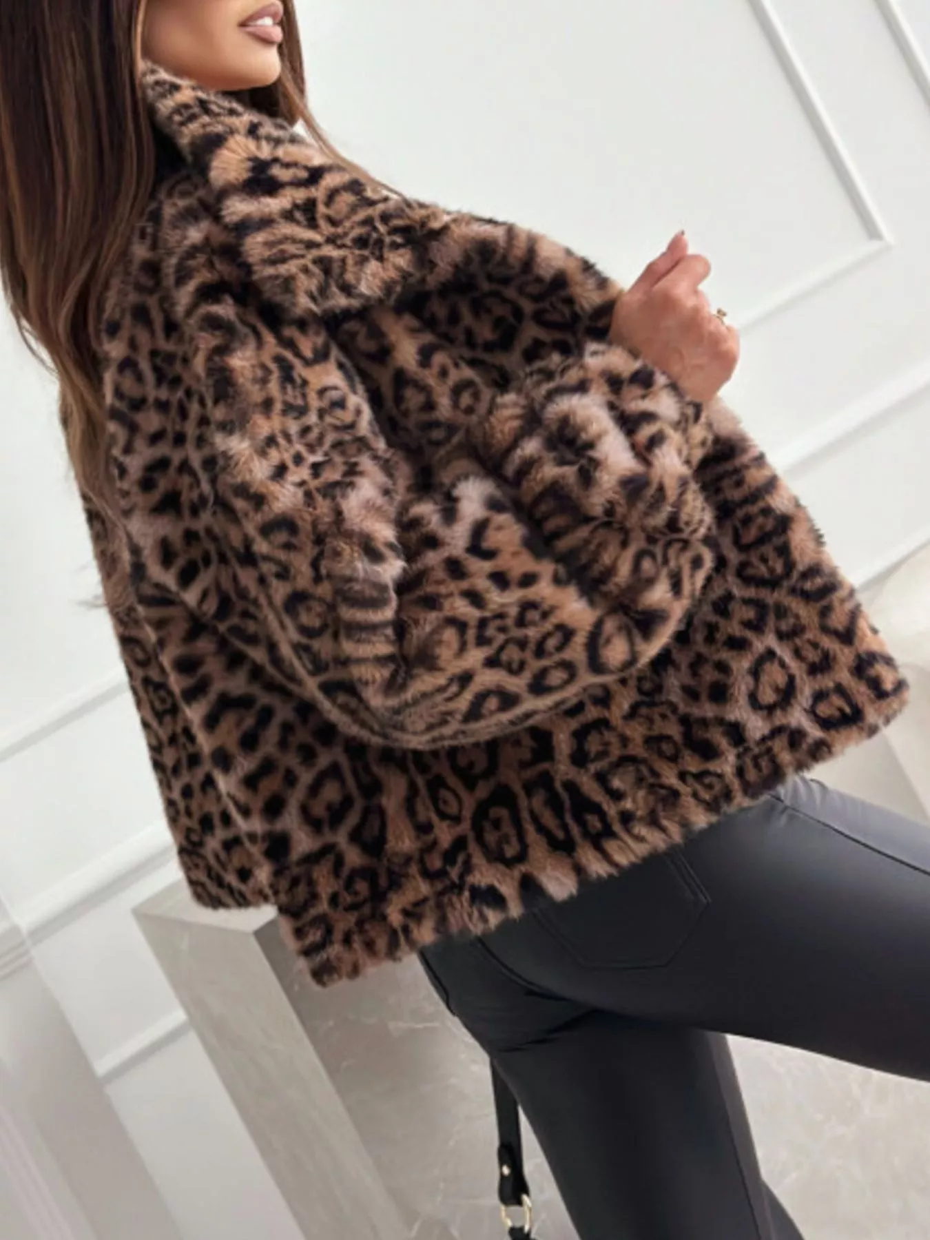 Leopard Faux Fur Cropped Jacket - Image 6