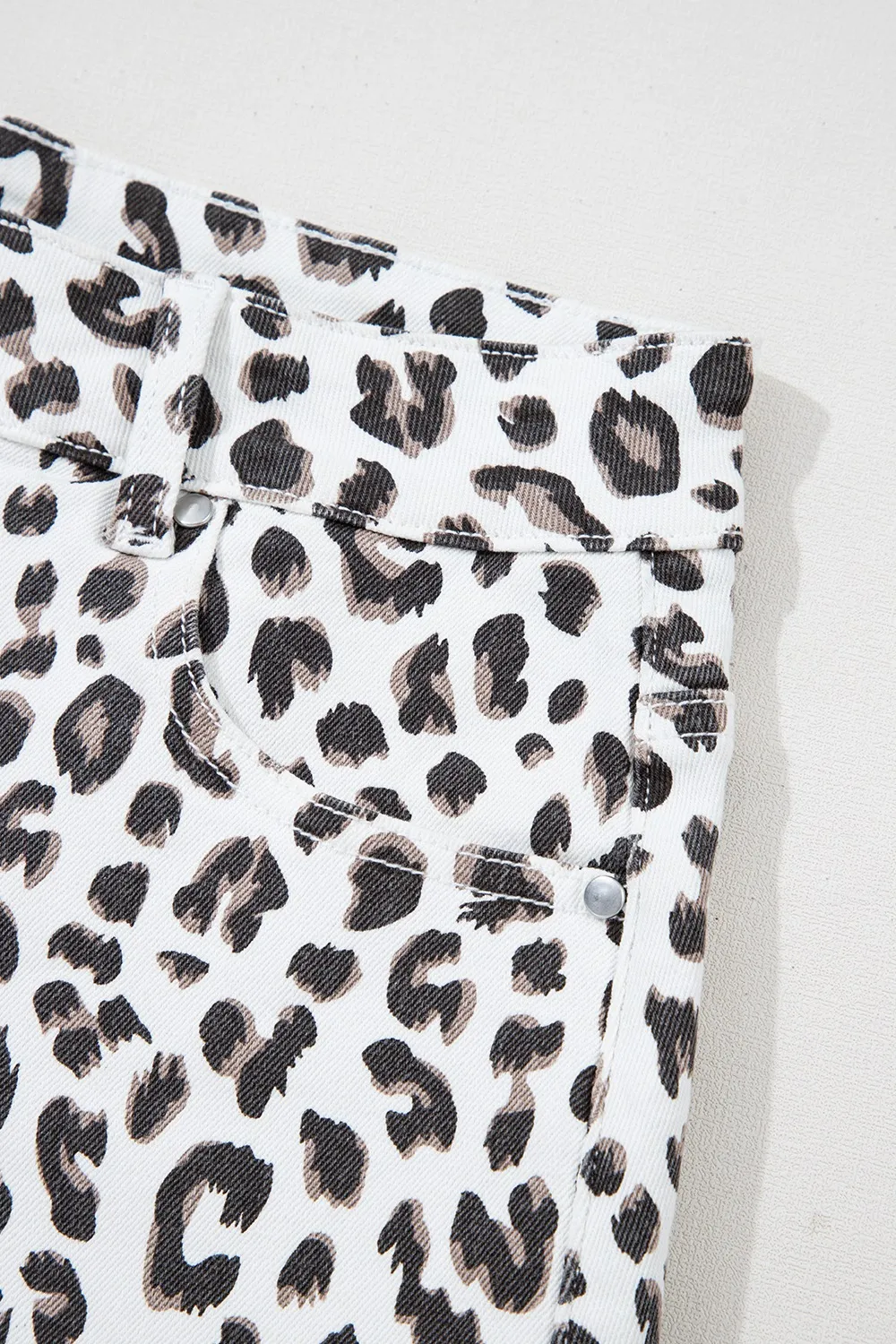 Leopard Frayed Hem Denim Shorts - Image 9