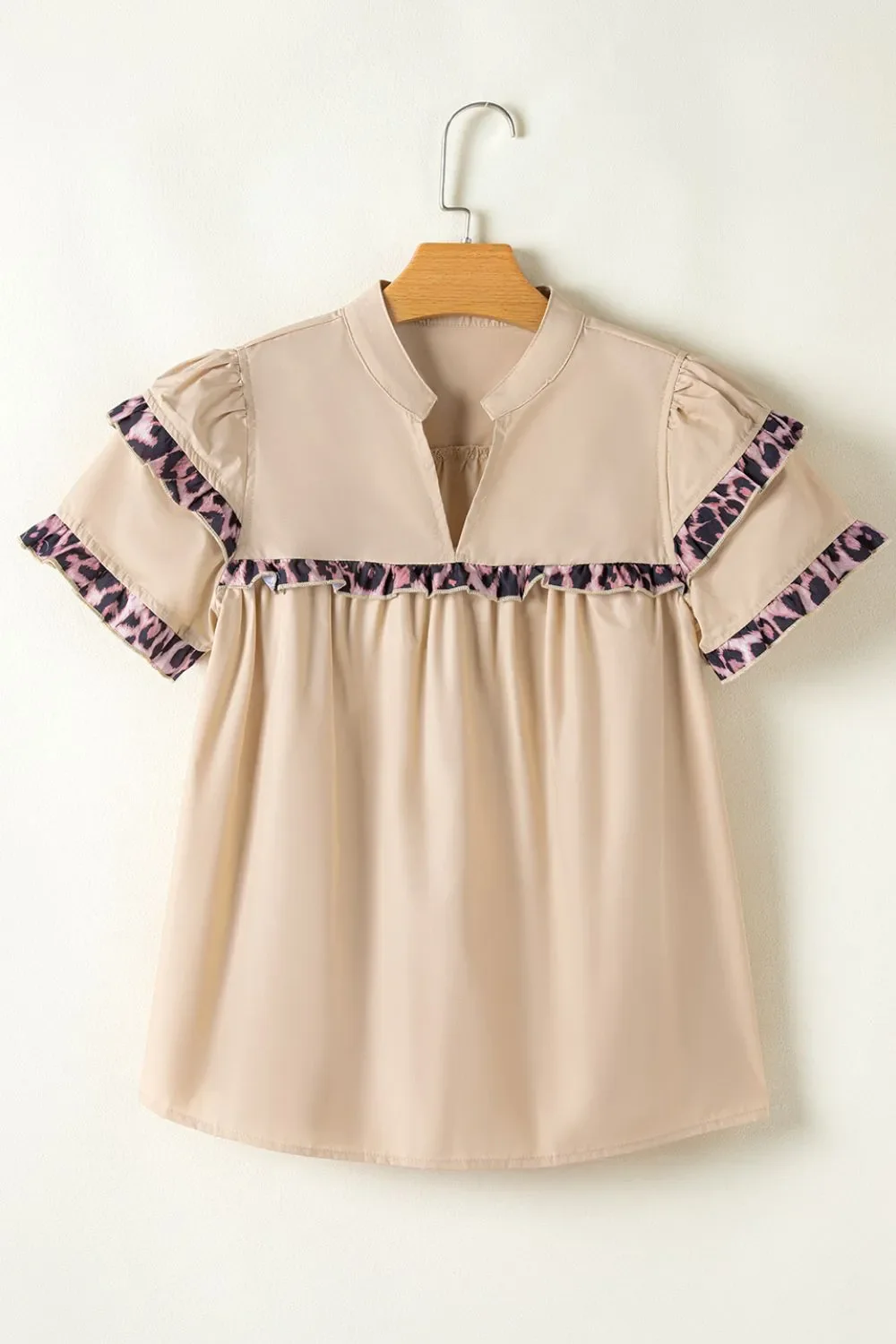 Leopard Frill Short Sleeve Blouse - Image 3