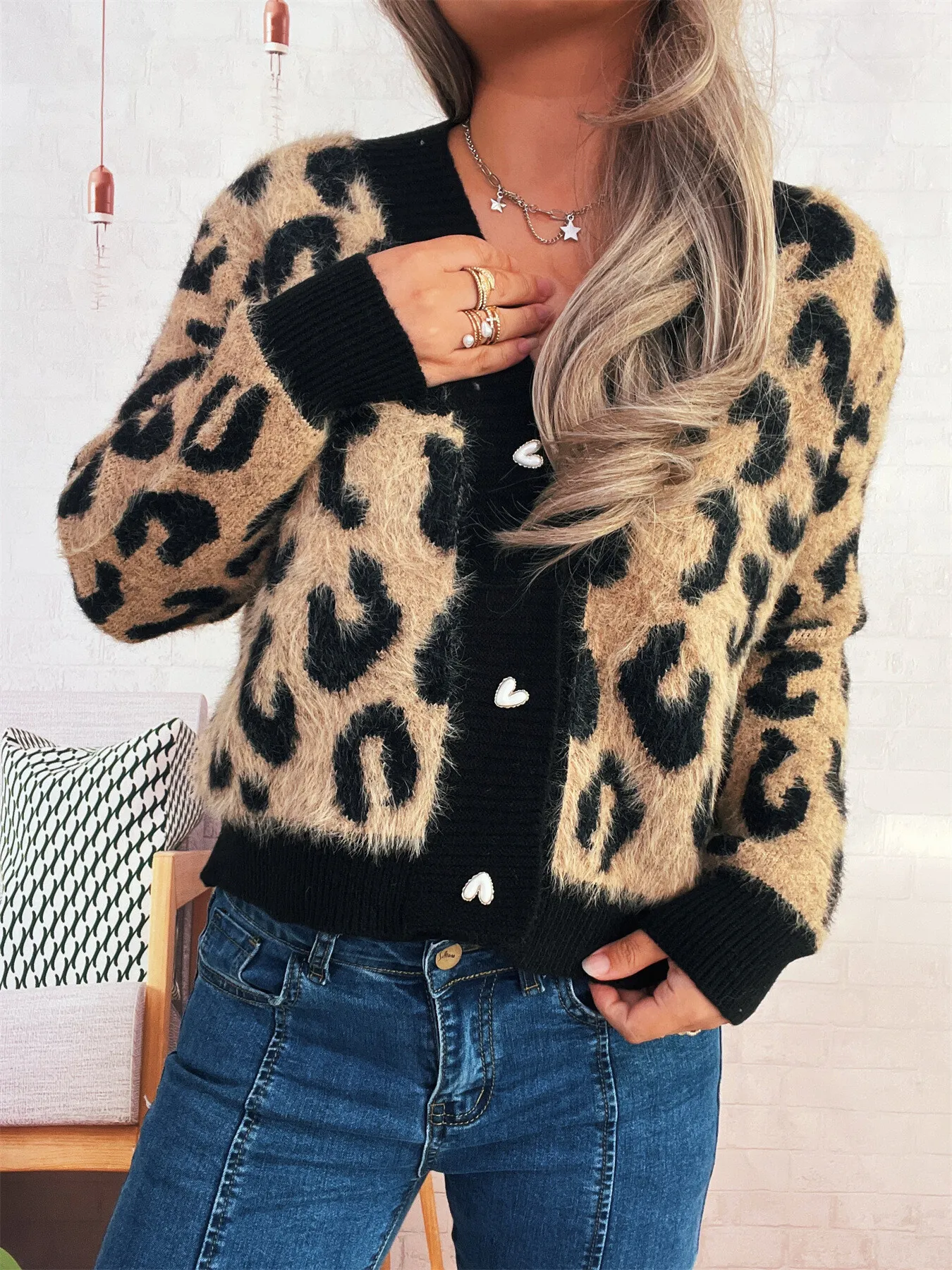 Leopard Fuzzy Button Up Cardigan - Image 2