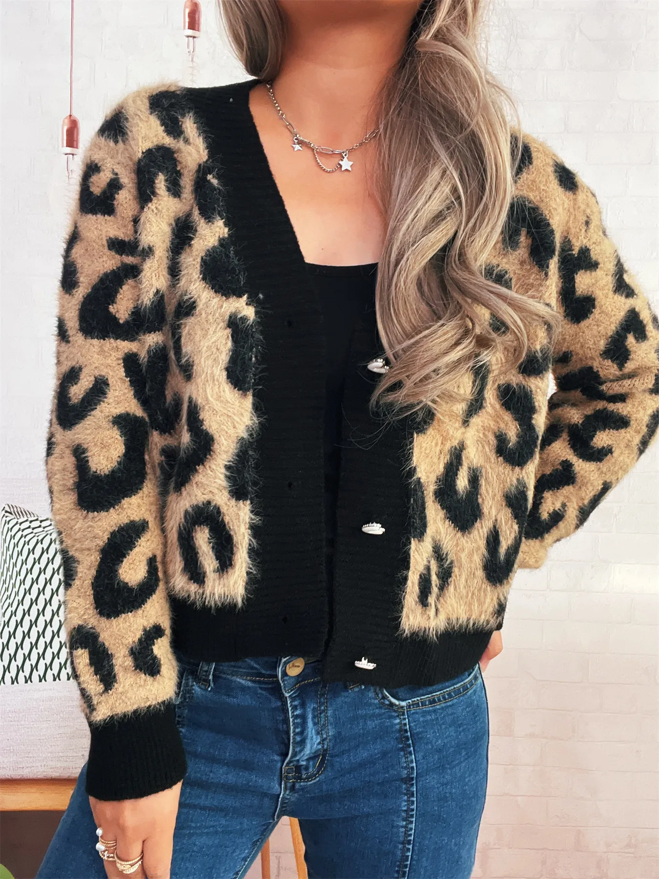 Leopard Fuzzy Button Up Cardigan - Image 3