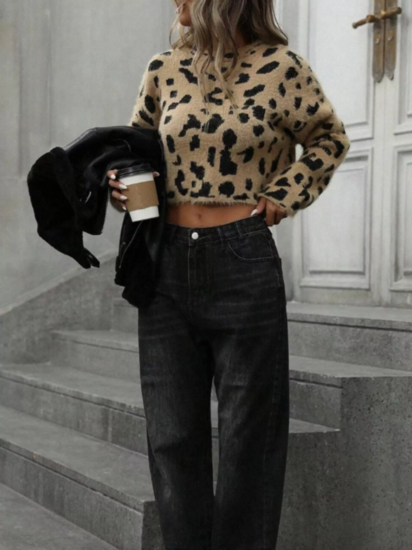 Leopard Fuzzy Knit Cropped Sweater - Image 6