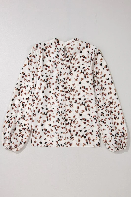 Leopard Lantern Sleeve Pleated Blouse - Image 6