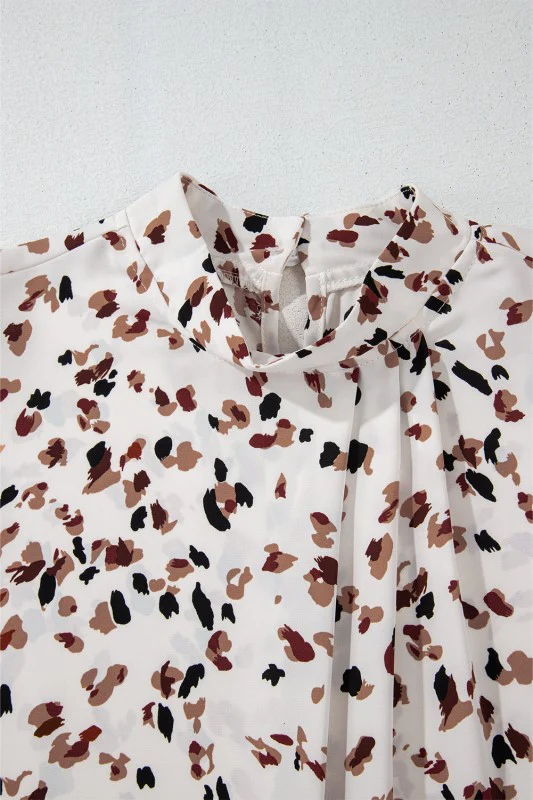 Leopard Lantern Sleeve Pleated Blouse - Image 7