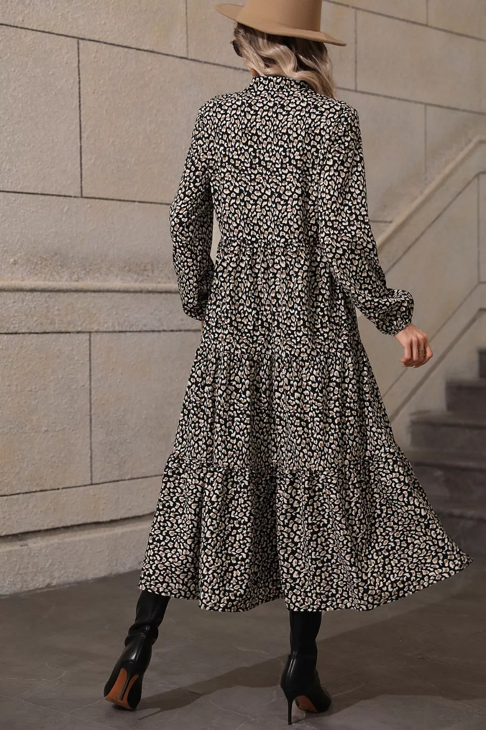 Leopard Notched Balloon Sleeve Dress - Image 2