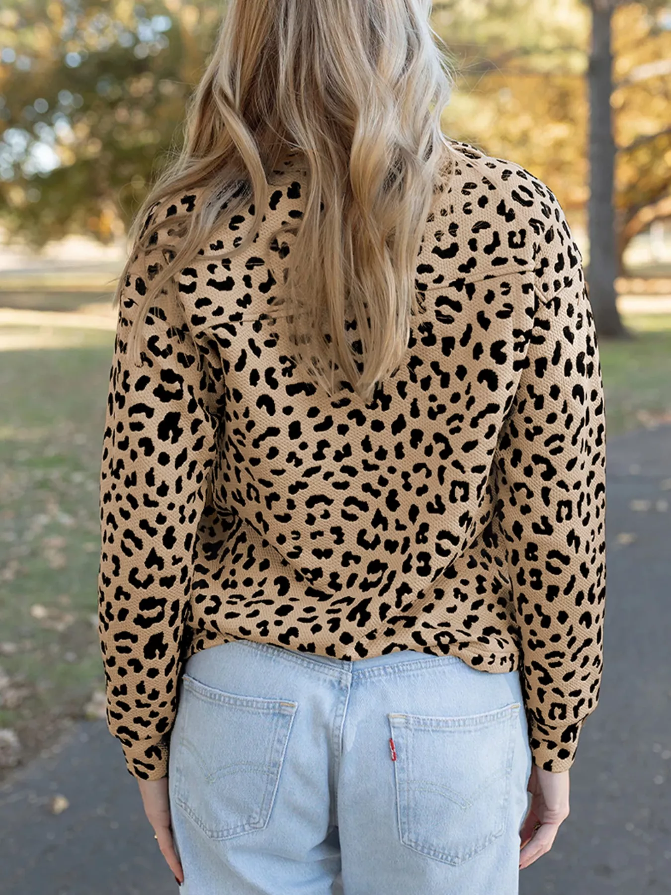 Leopard Polo Collar V Neck Pullover Top - Image 2