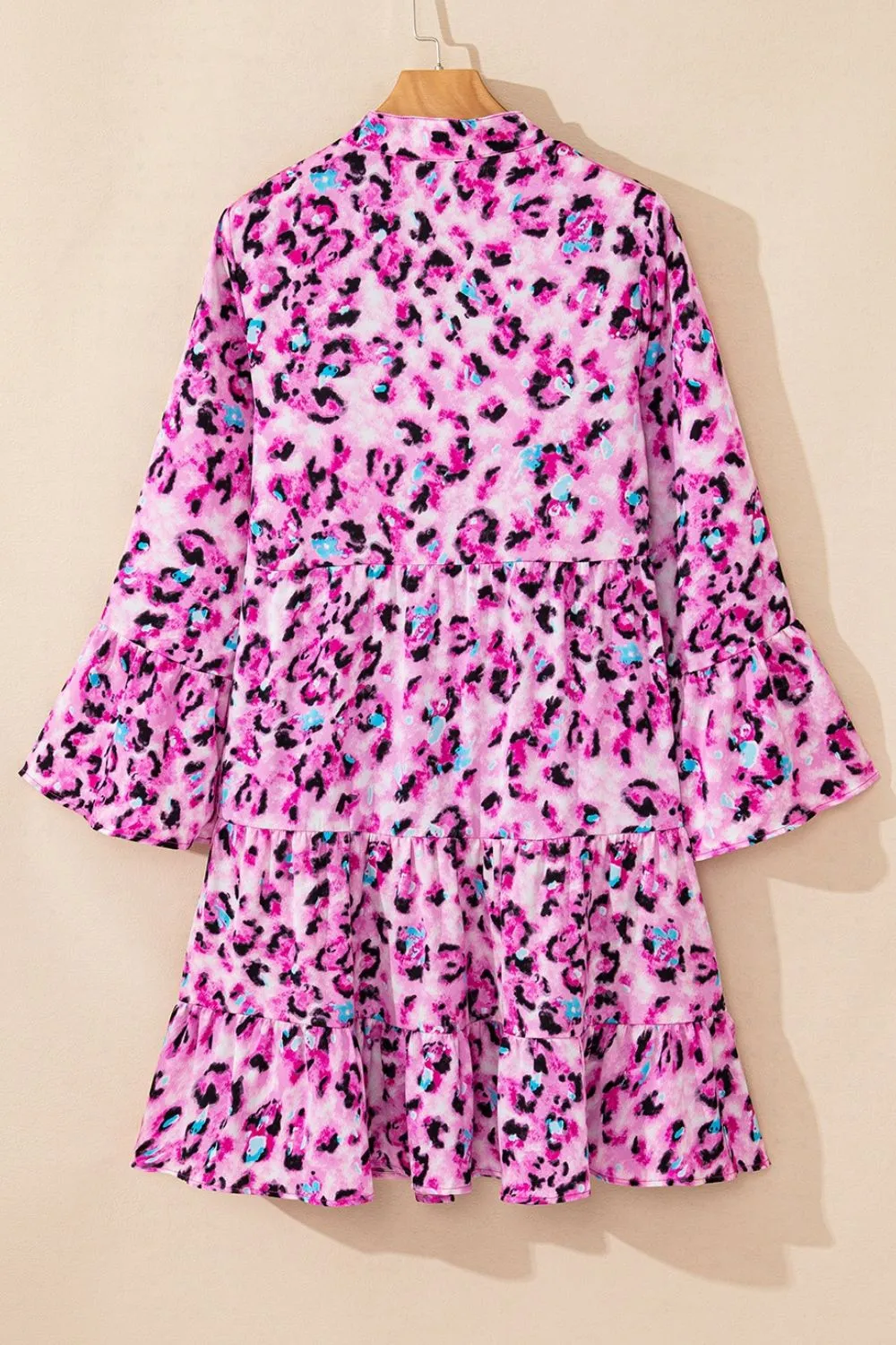 Leopard Print Buttoned Front 3/4 Sleeve Tiered Ruffled Hem Dress - Image 14