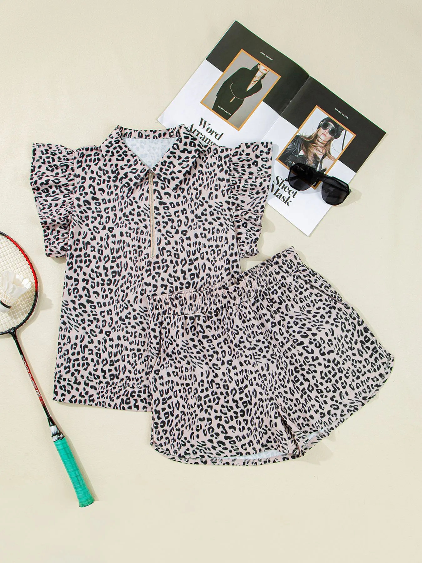 Leopard Print Cap Sleeve Top and Shorts Summer Set - Image 6