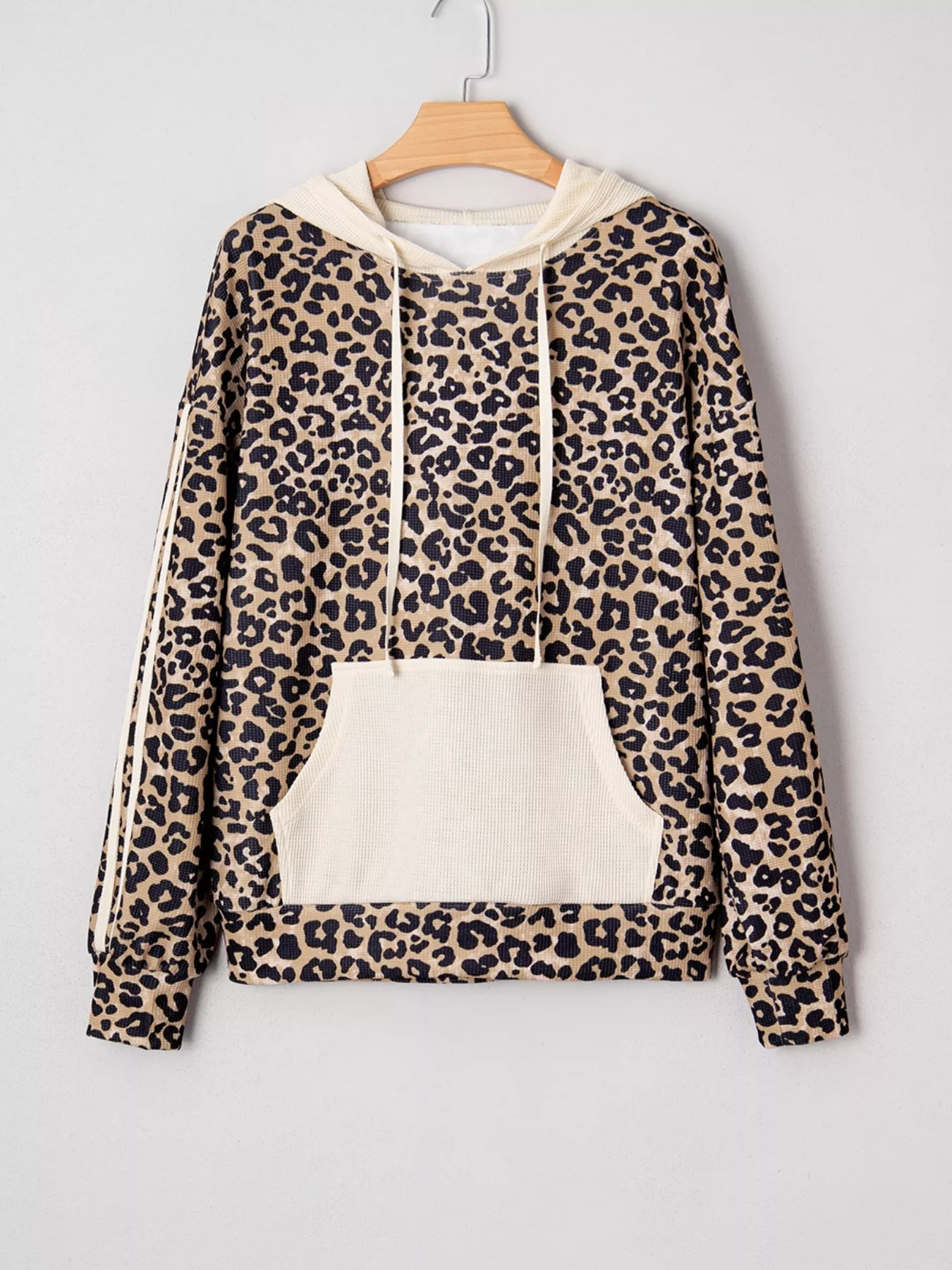 Leopard Print Long Sleeve Hoodie with Pocket - Image 3