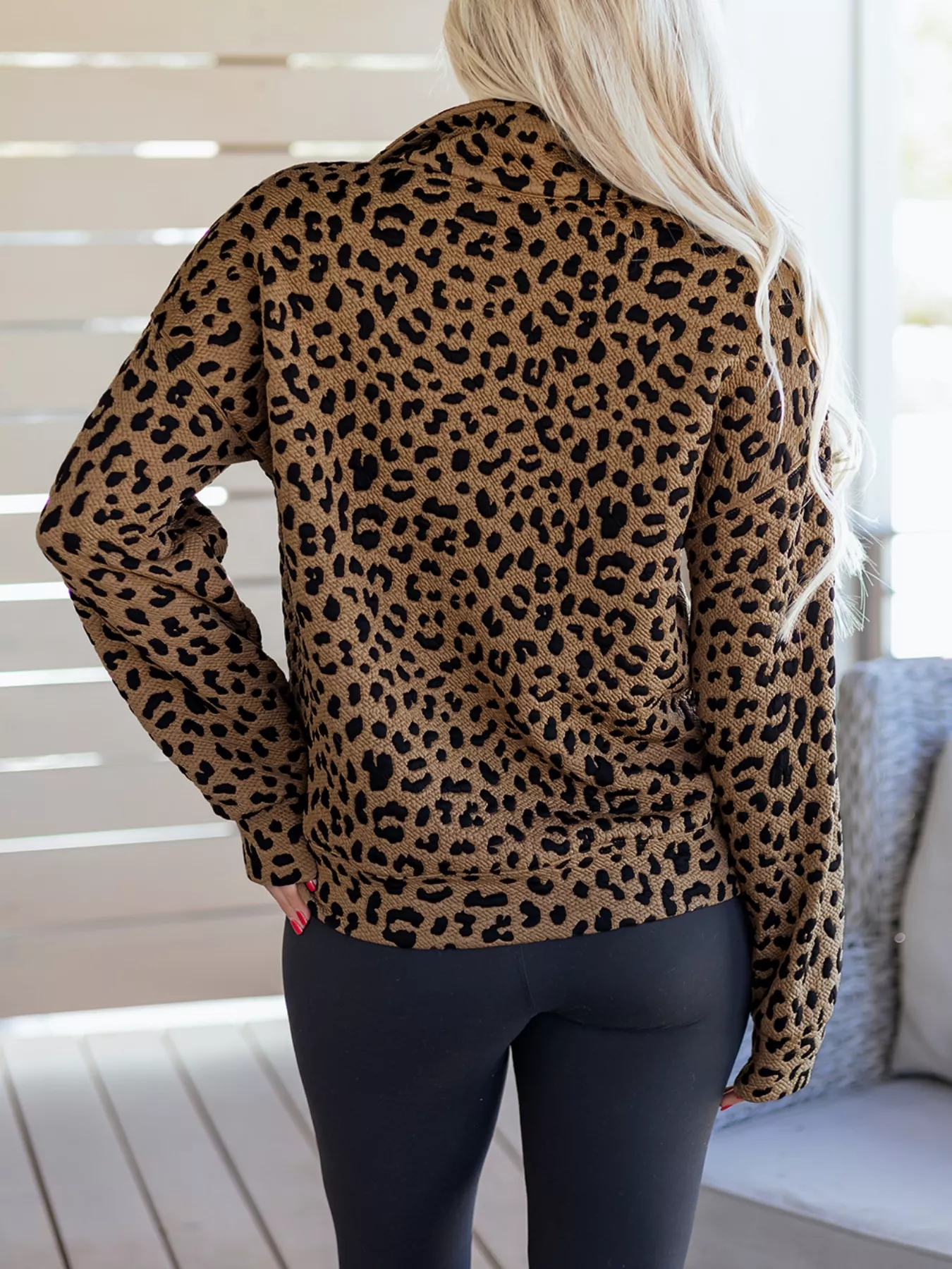 Leopard Print Quarter Zip Sweatshirt - Image 4