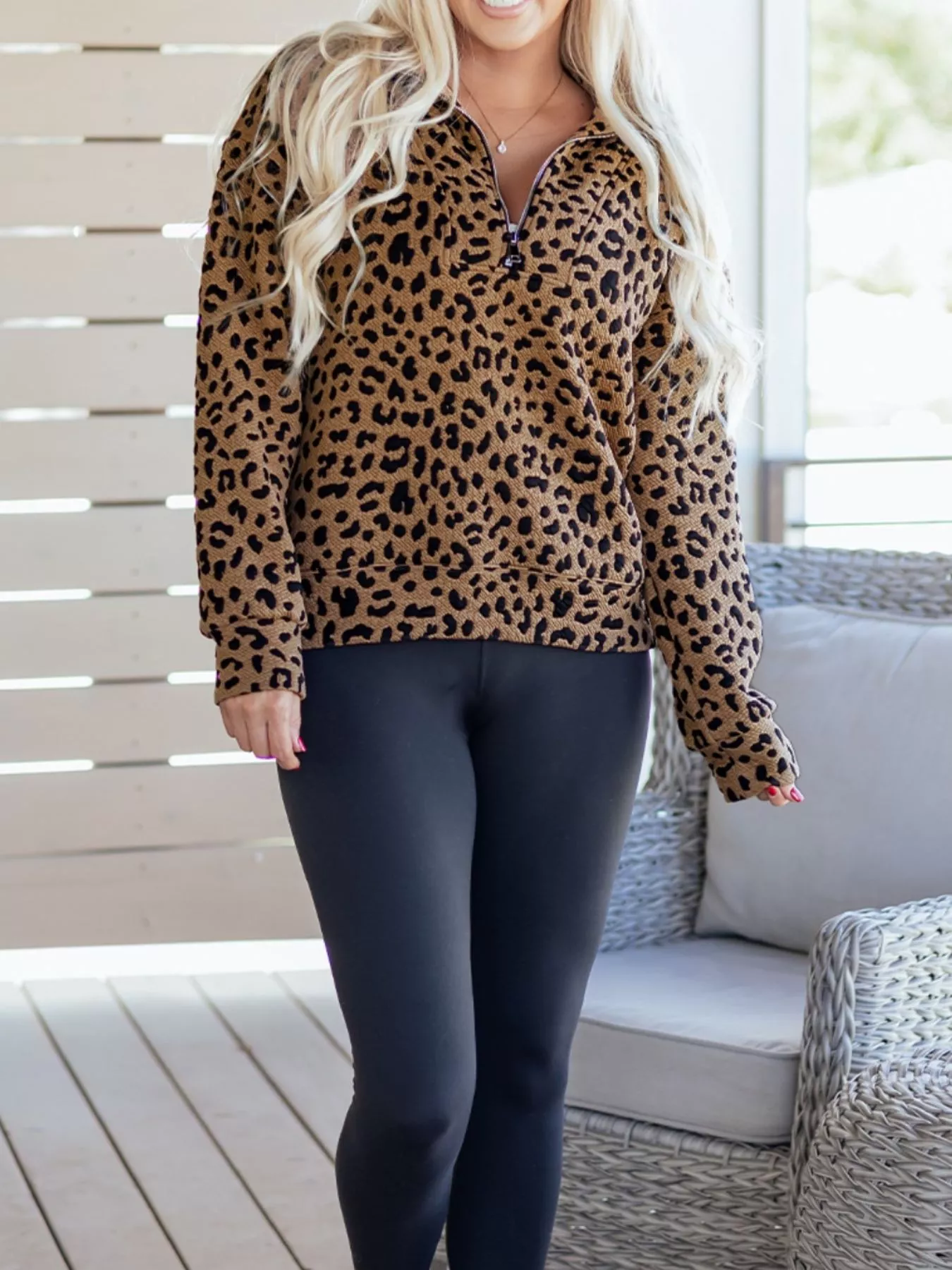 Leopard Print Quarter Zip Sweatshirt - Image 7