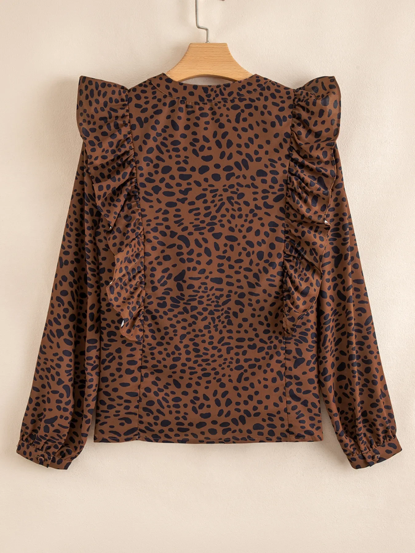 Leopard Print Ruffled Puff Sleeve Blouse - Image 3