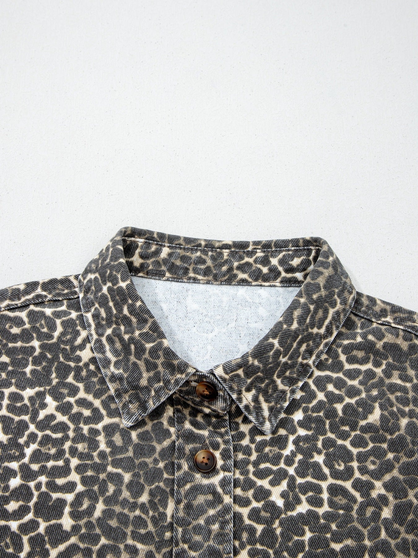 Leopard Print Short Sleeve Denim Shirt - Image 7