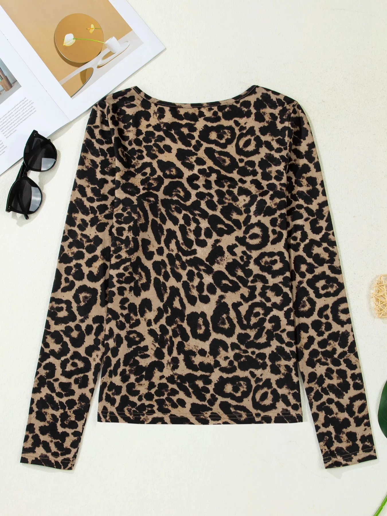 Leopard Print Square Neck Long Sleeve Top - Image 7
