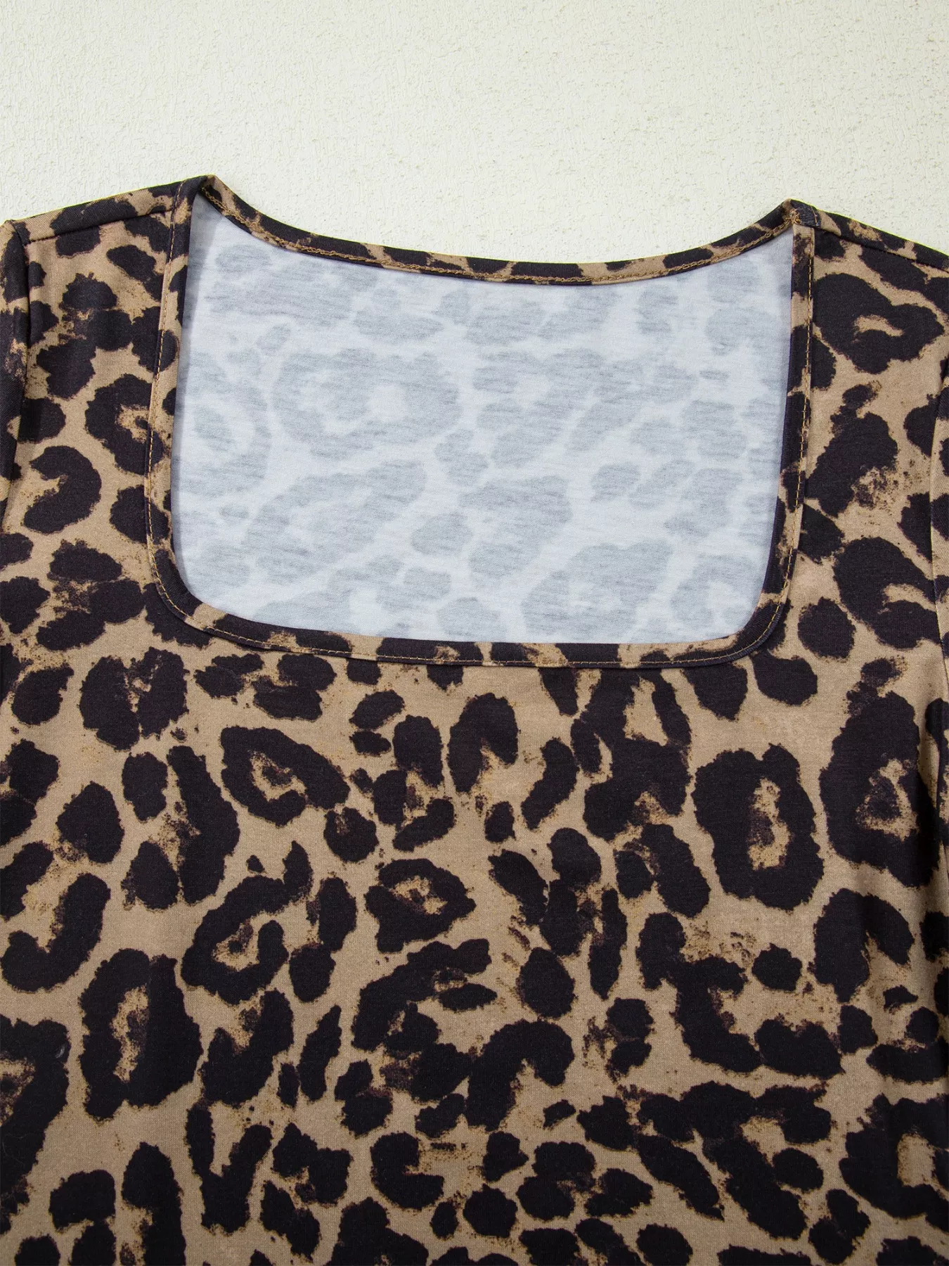 Leopard Print Square Neck Long Sleeve Top - Image 8