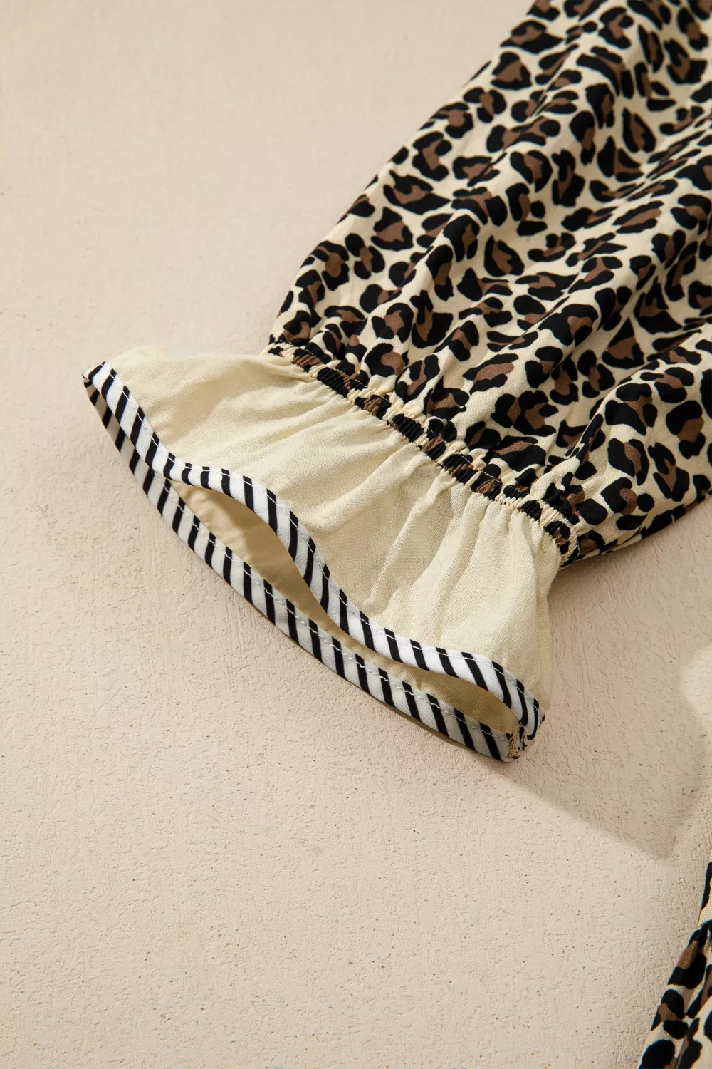 Leopard Print Striped Color Block Trim V Neck Bracelet Sleeve Mini Dress - Image 11