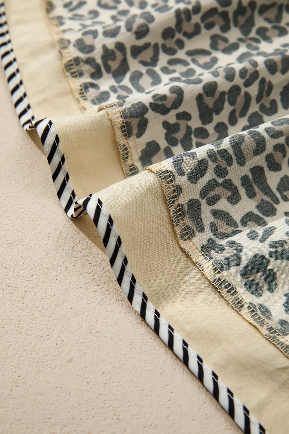 Leopard Print Striped Color Block Trim V Neck Bracelet Sleeve Mini Dress - Image 12