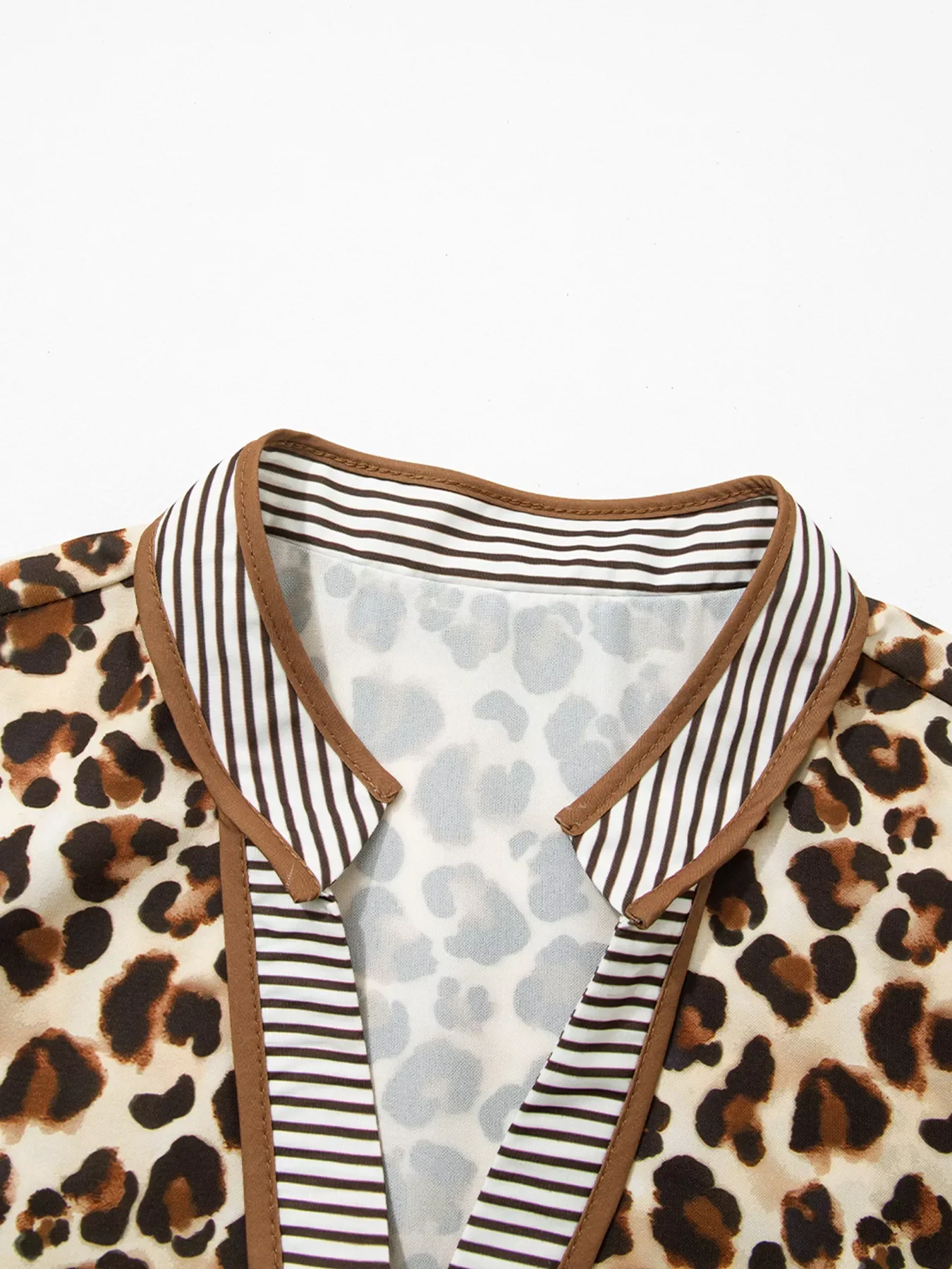 Leopard Print Striped Patchwork 3/4 Sleeve Loose Mini Dress - Image 5