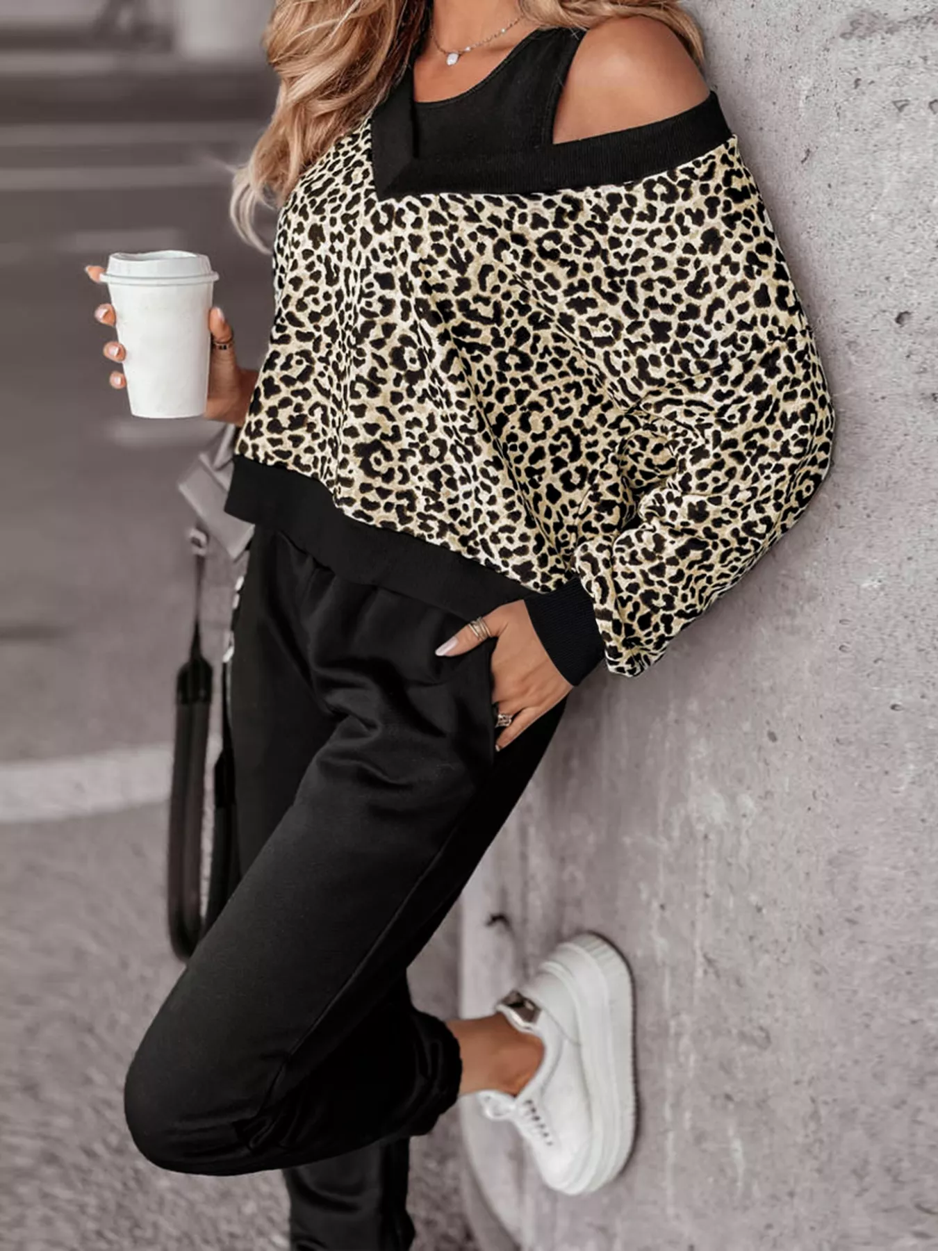 Leopard Print Sweatshirt and Jogger Set - Image 4