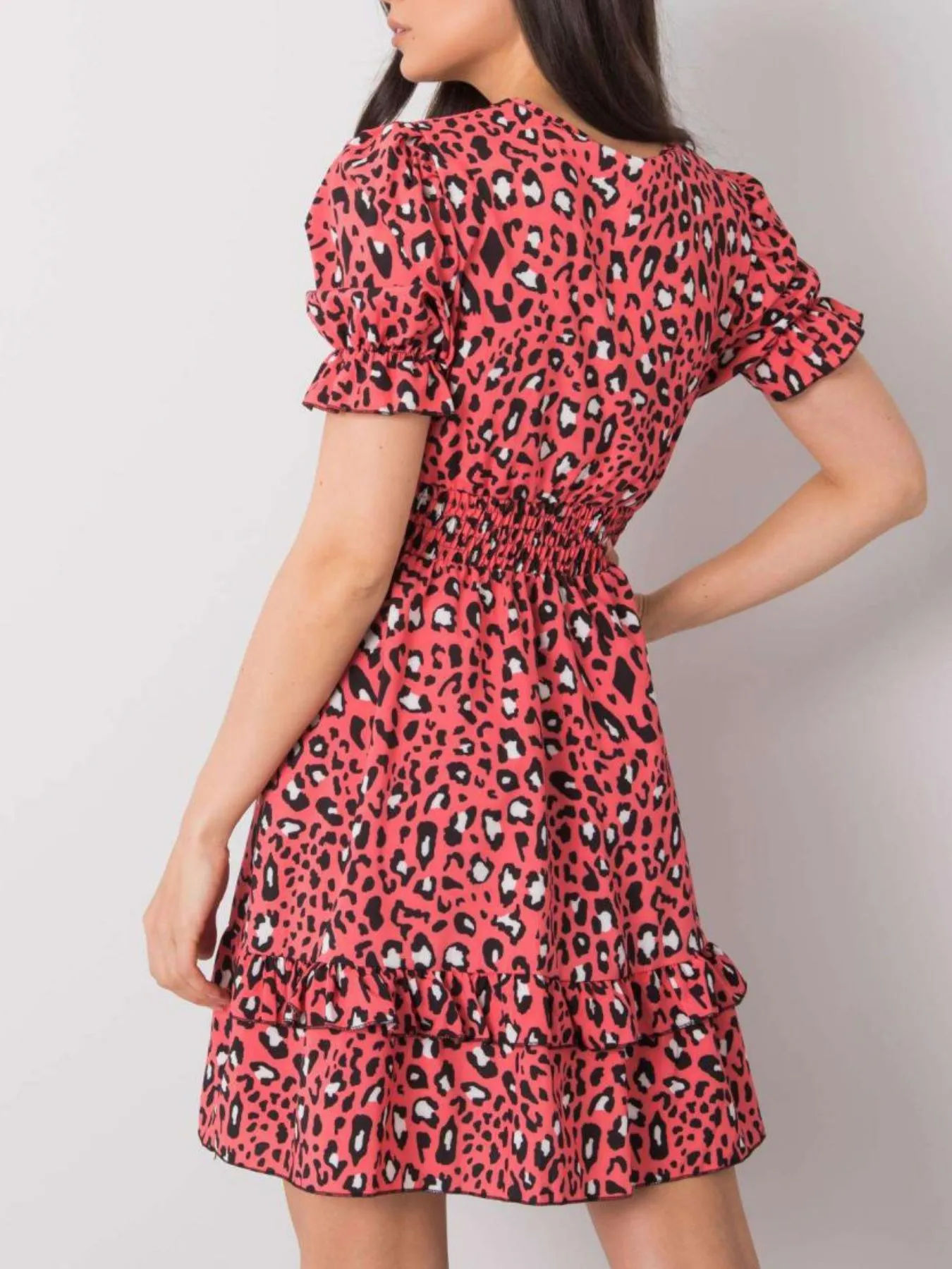 Leopard Print Tie Front Short Sleeve Mini Dress - Image 2