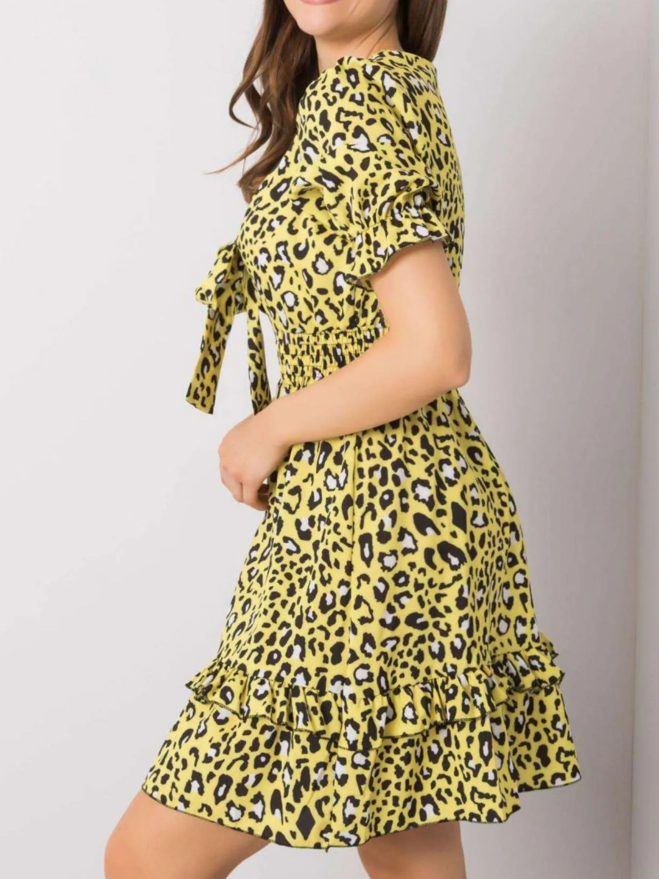 Leopard Print Tie Front Short Sleeve Mini Dress - Image 7