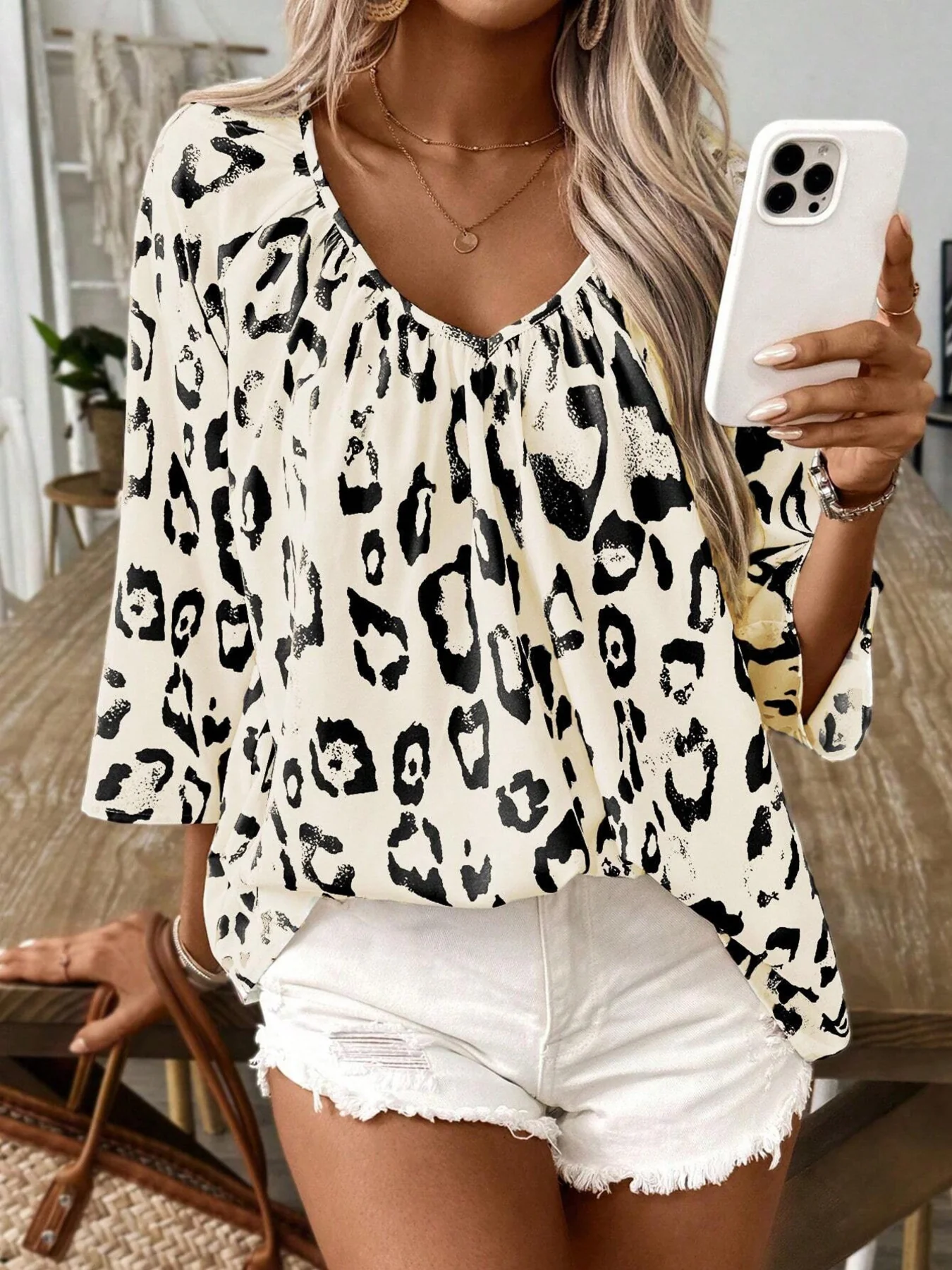 Leopard Print V-Neck Blouse - Image 10