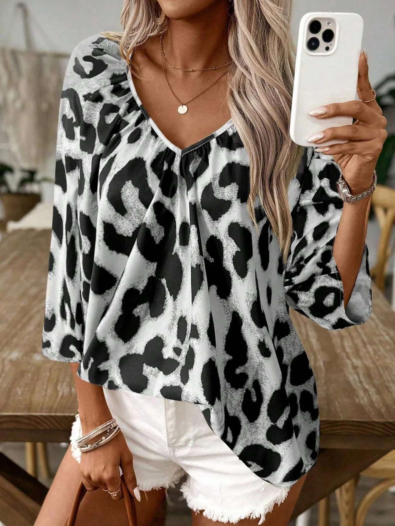 Leopard Print V-Neck Blouse - Image 21