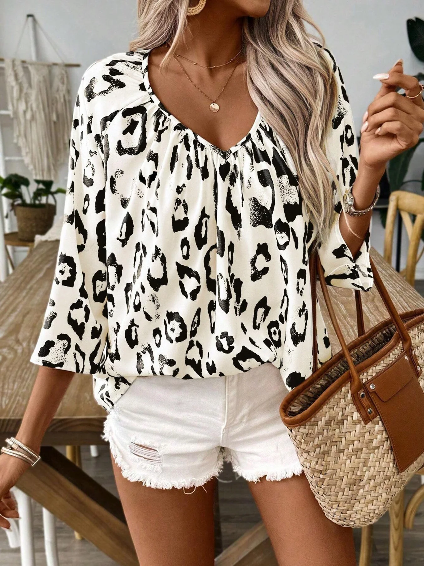 Leopard Print V-Neck Blouse - Image 9