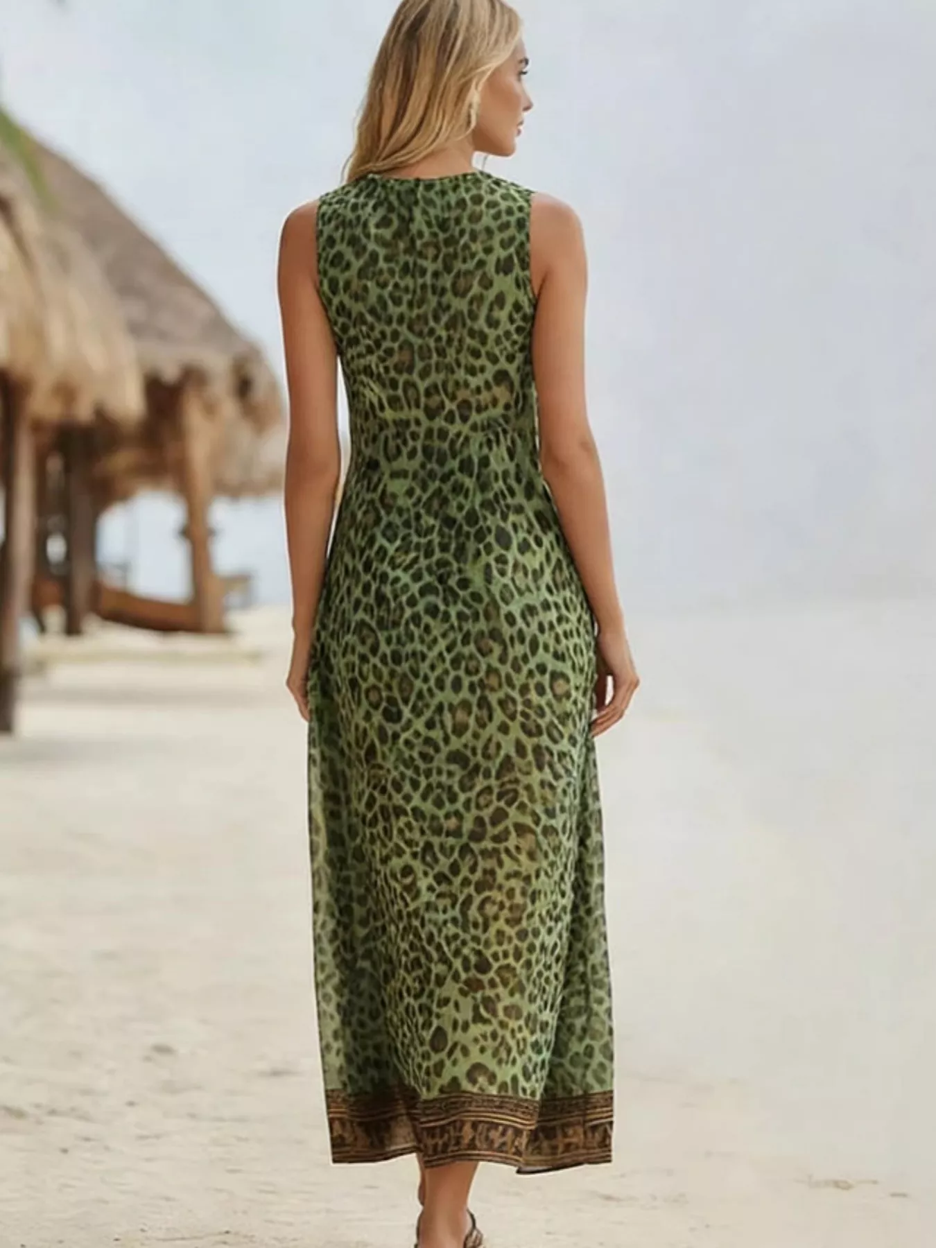Leopard Print V-Neck Midi Dress - Image 2
