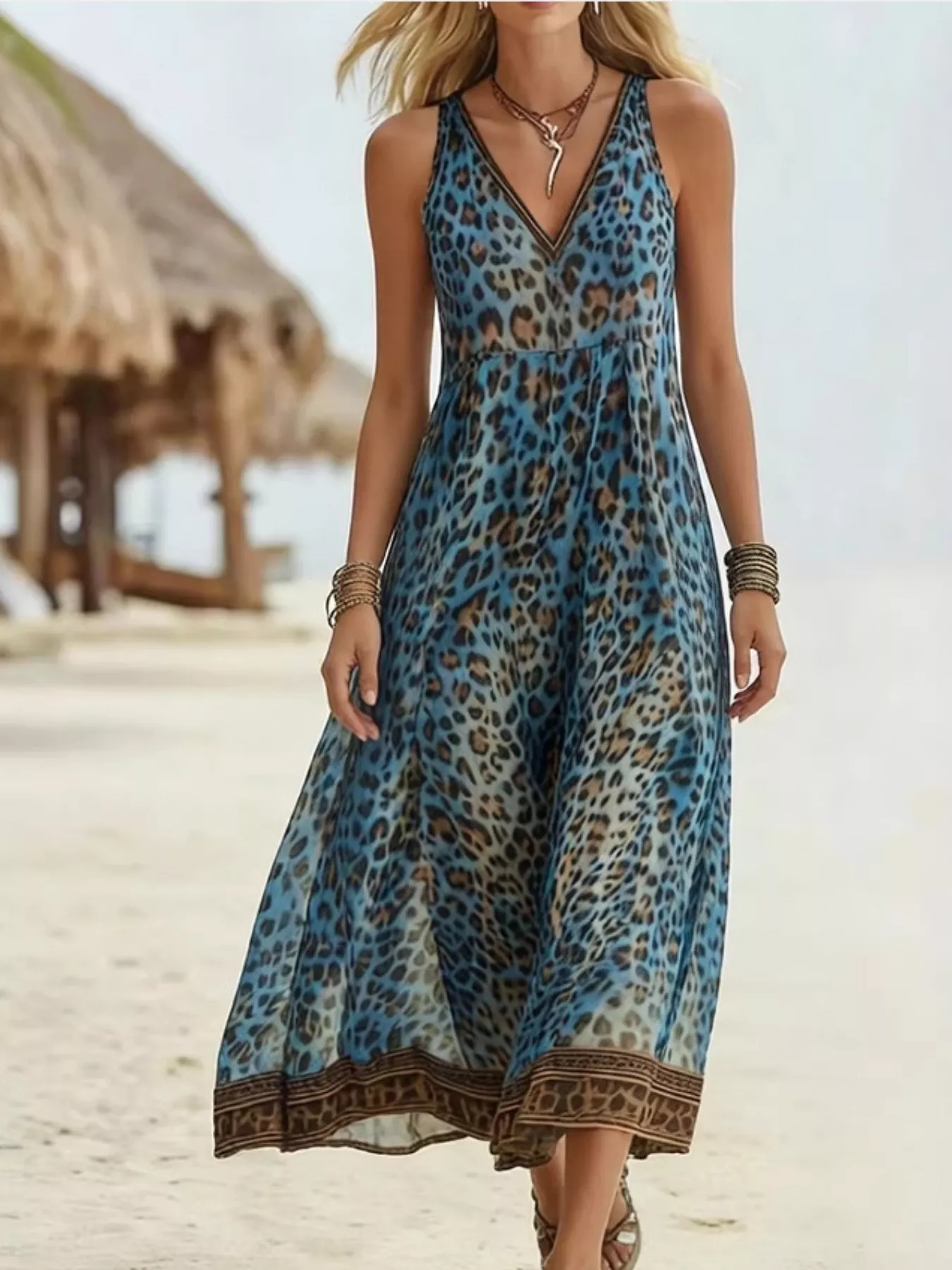 Leopard Print V-Neck Midi Dress - Image 4