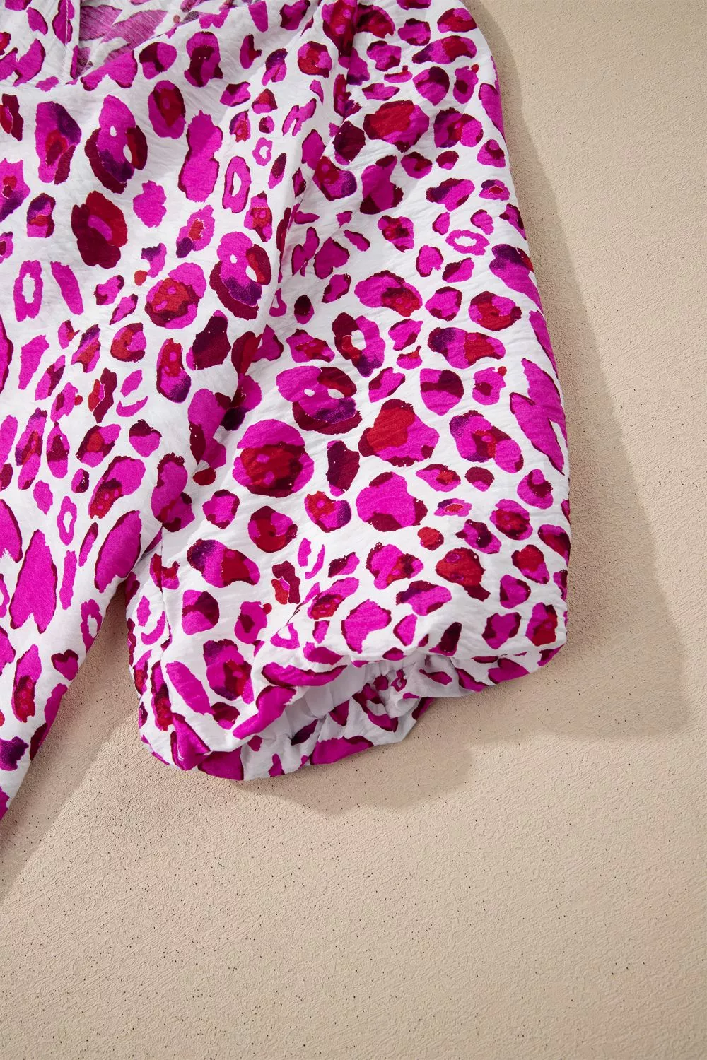 Leopard Print V Neck Puffy Half Sleeve Blouse - Image 8